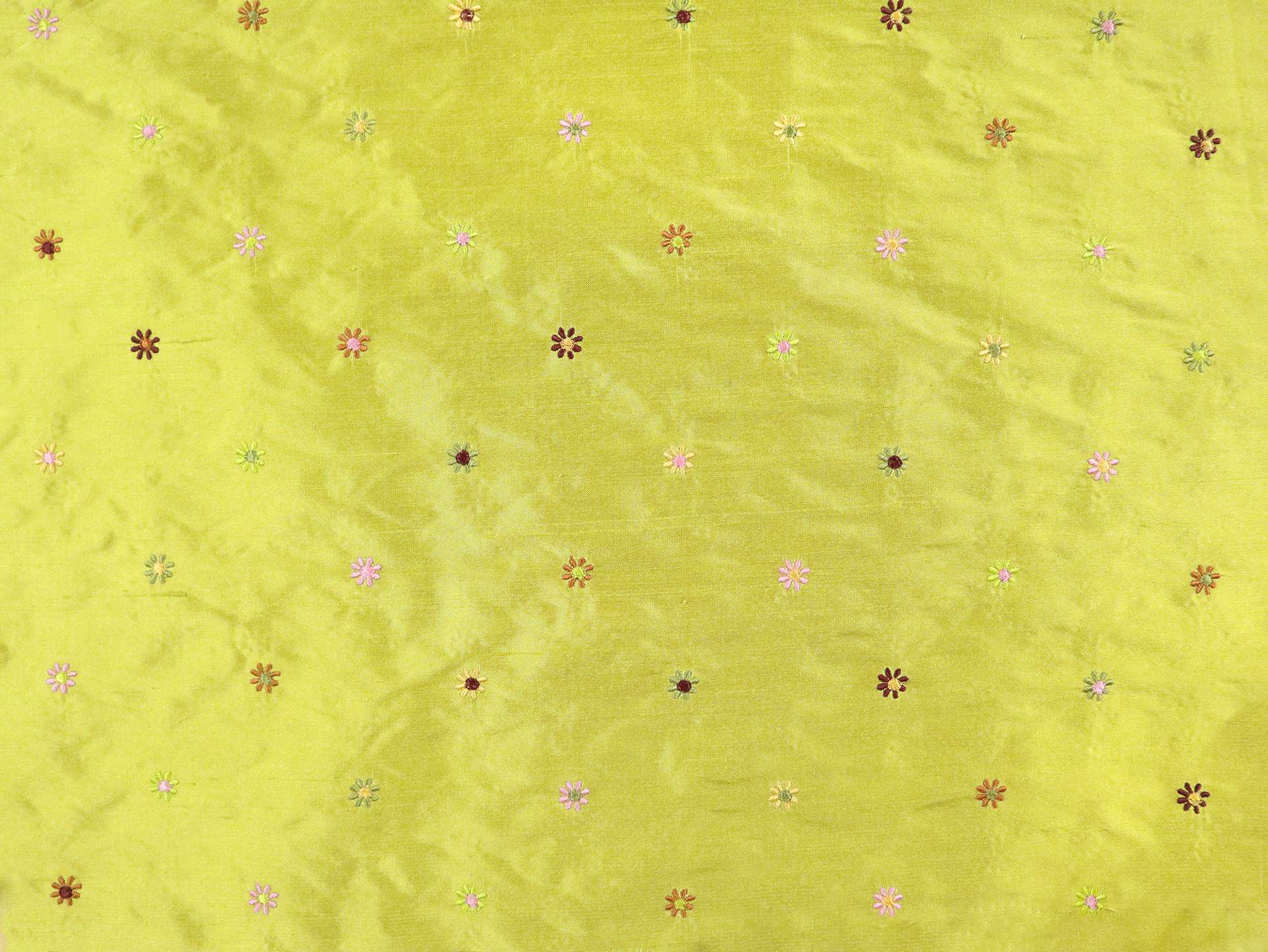 Silk Shantung with Petite Flowers in Chartreuse