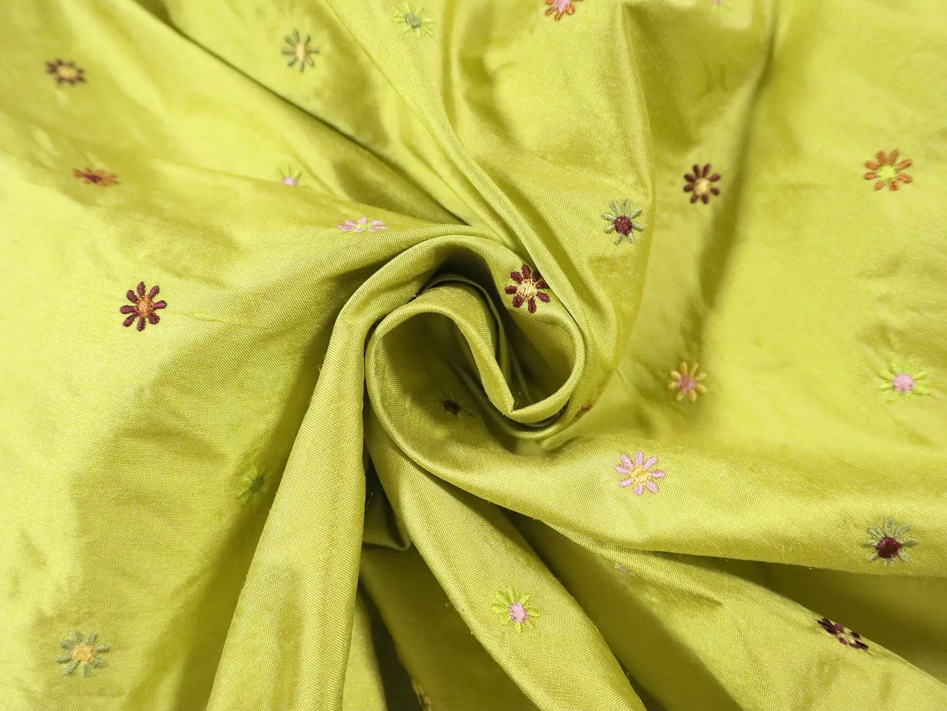 Silk Shantung with Petite Flowers in Chartreuse