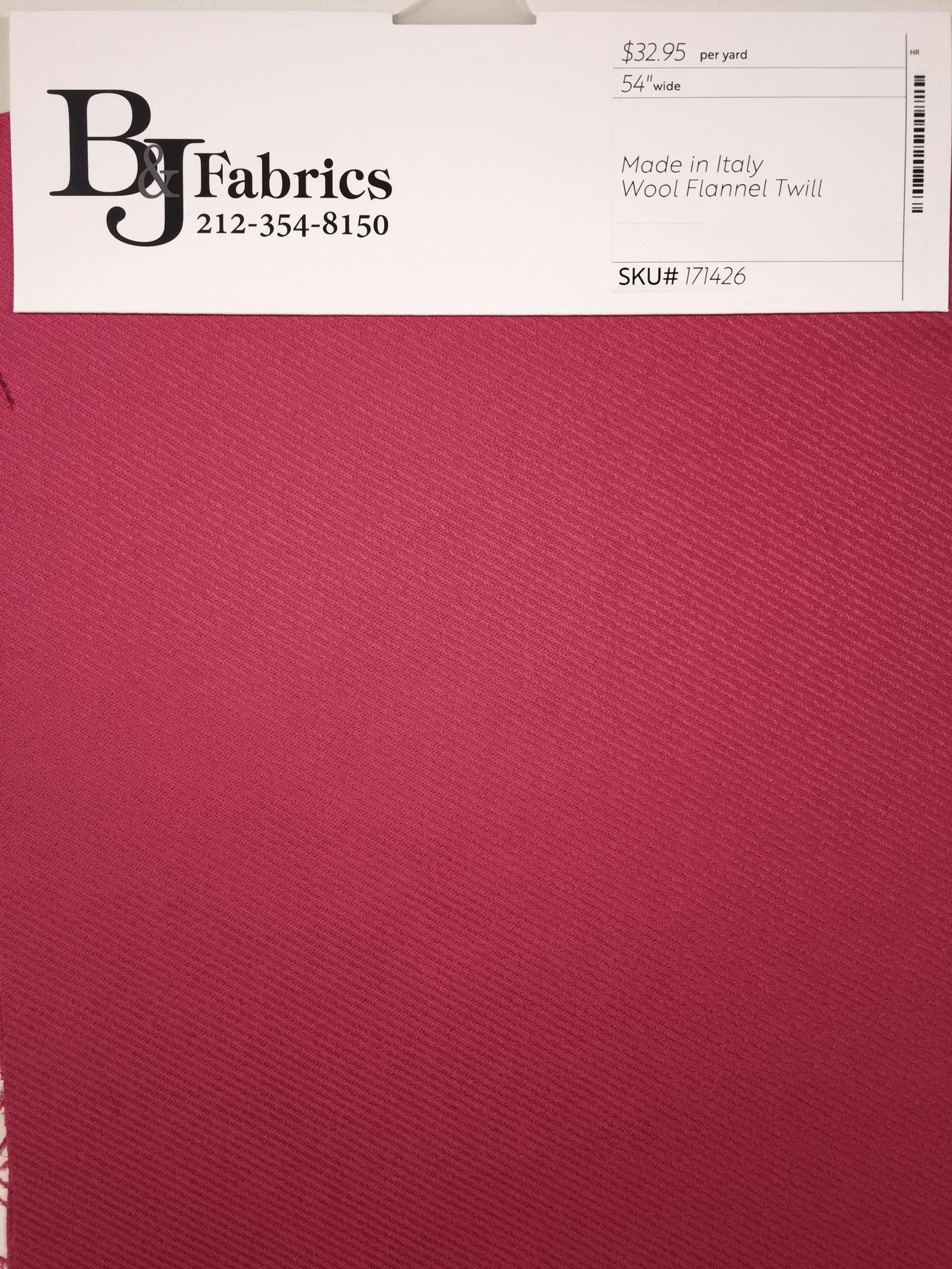 Italian Wool Flannel Twill in Raspberry