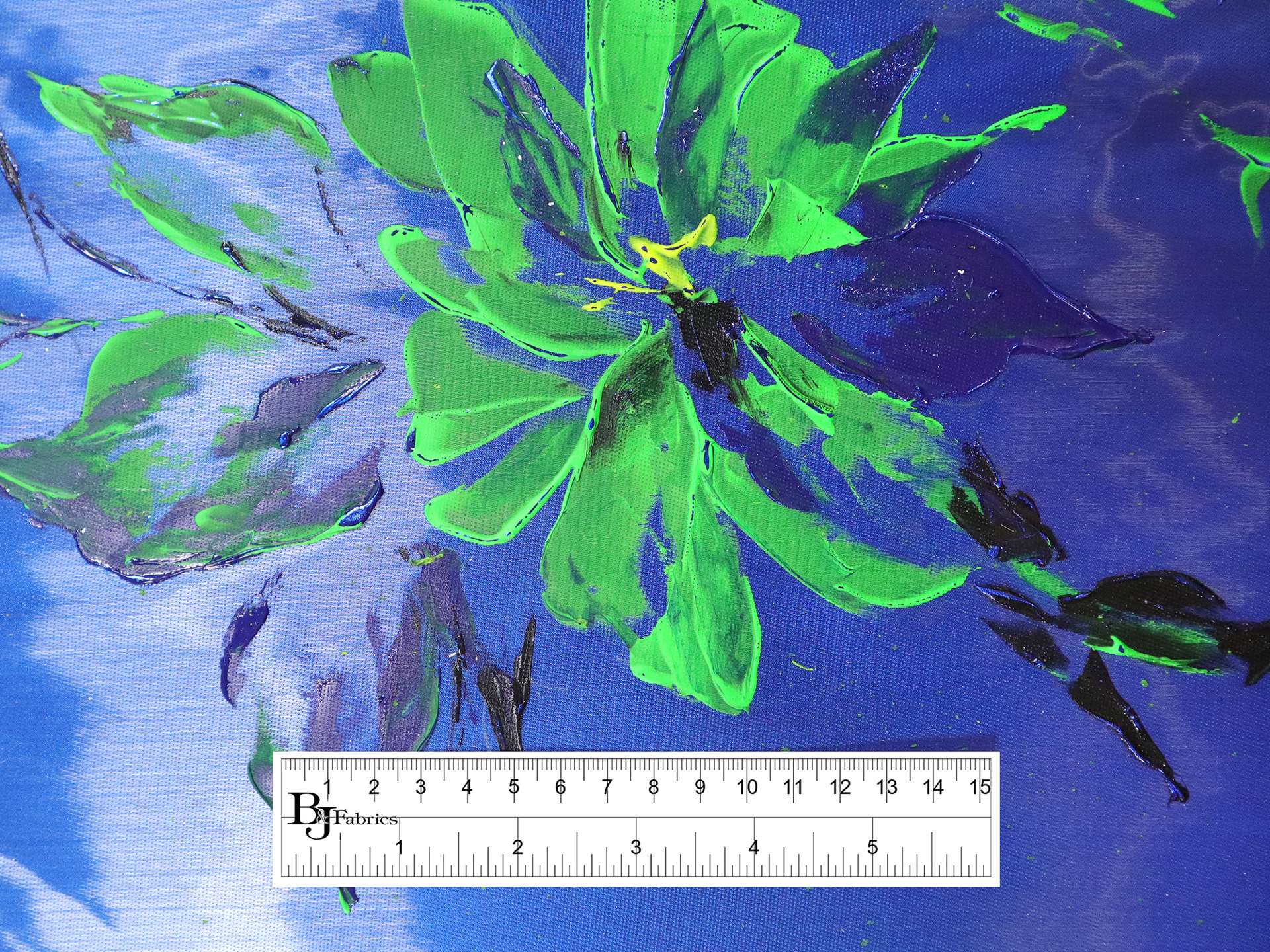 Liquid-Look Satin with Hand Painted Florals on Royal Blue