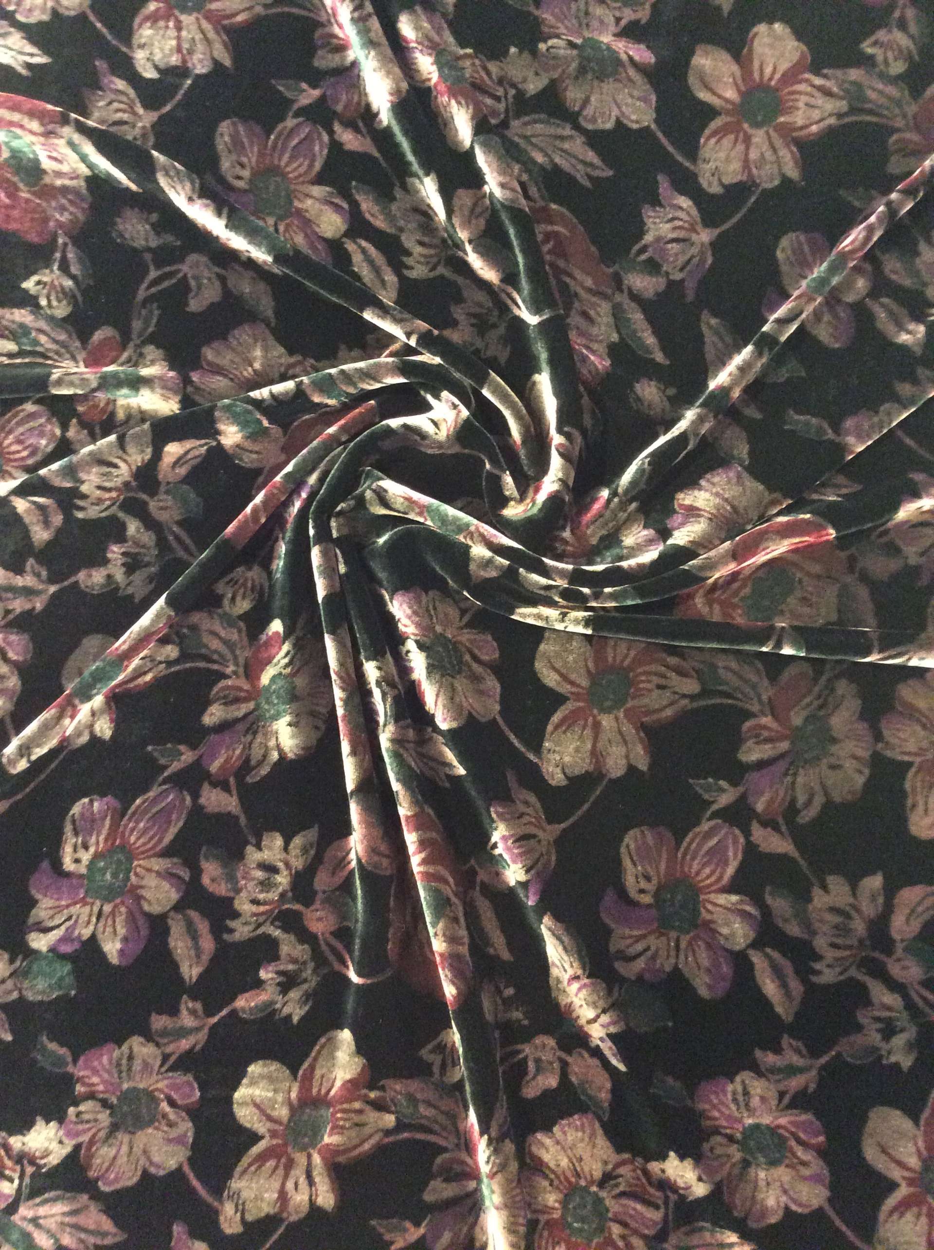 Printed Silk Rayon Velvet in Black/Rose