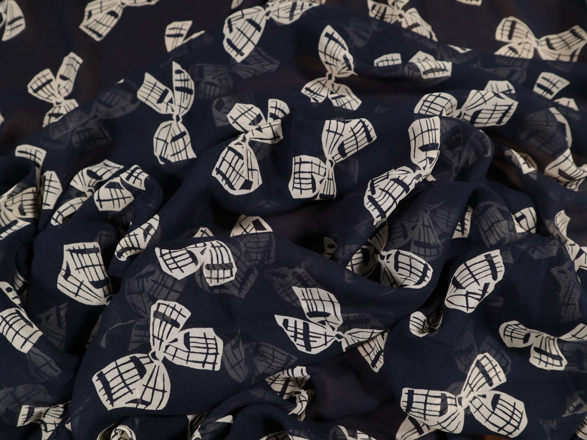 Cream Bows on Navy silk Chiffon