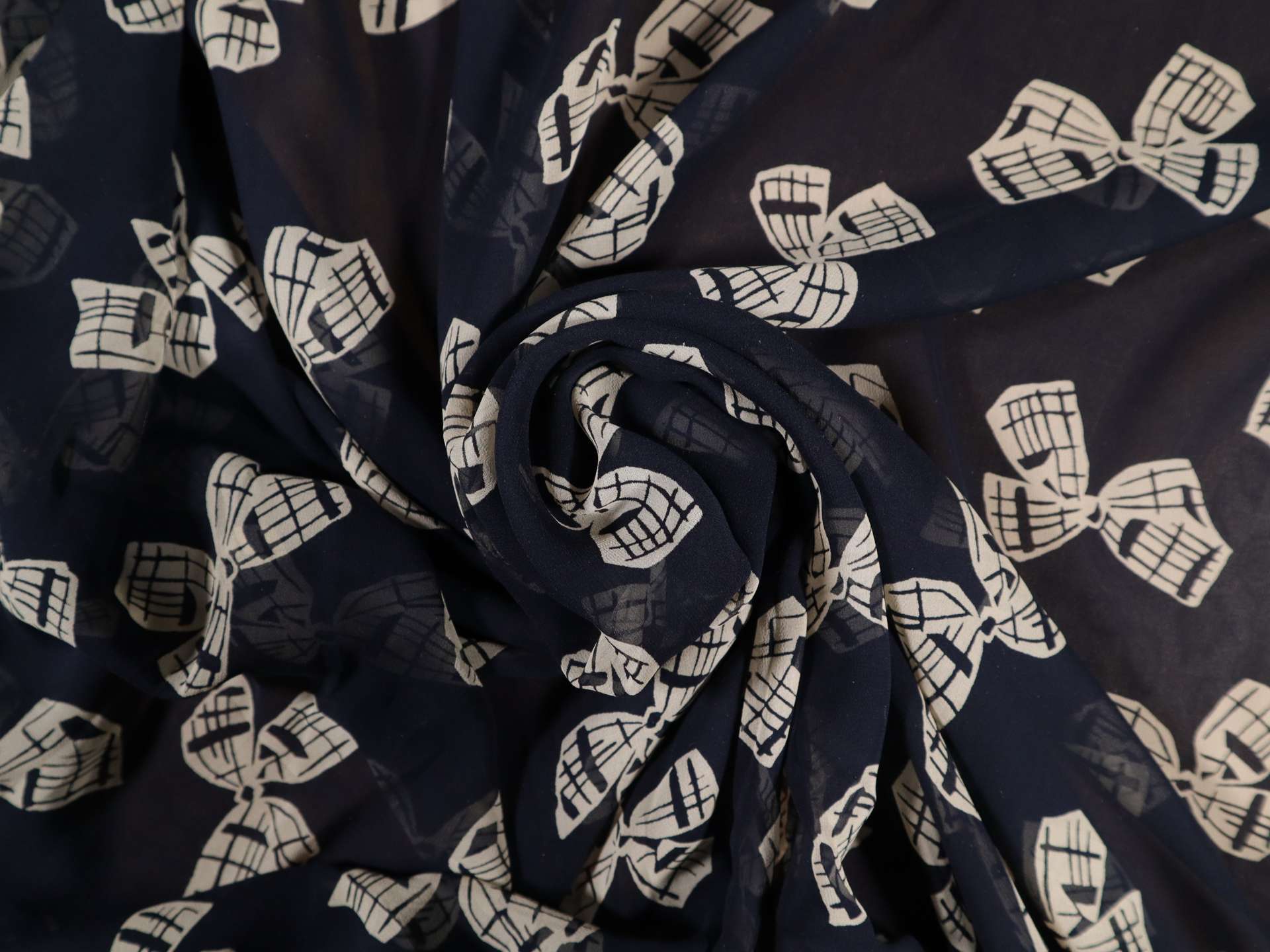 Cream Bows on Navy silk Chiffon