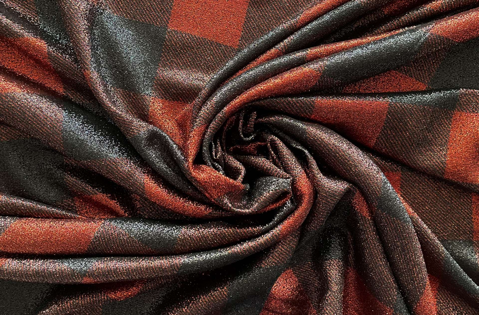 Silk Lurex with oxblood plaid print