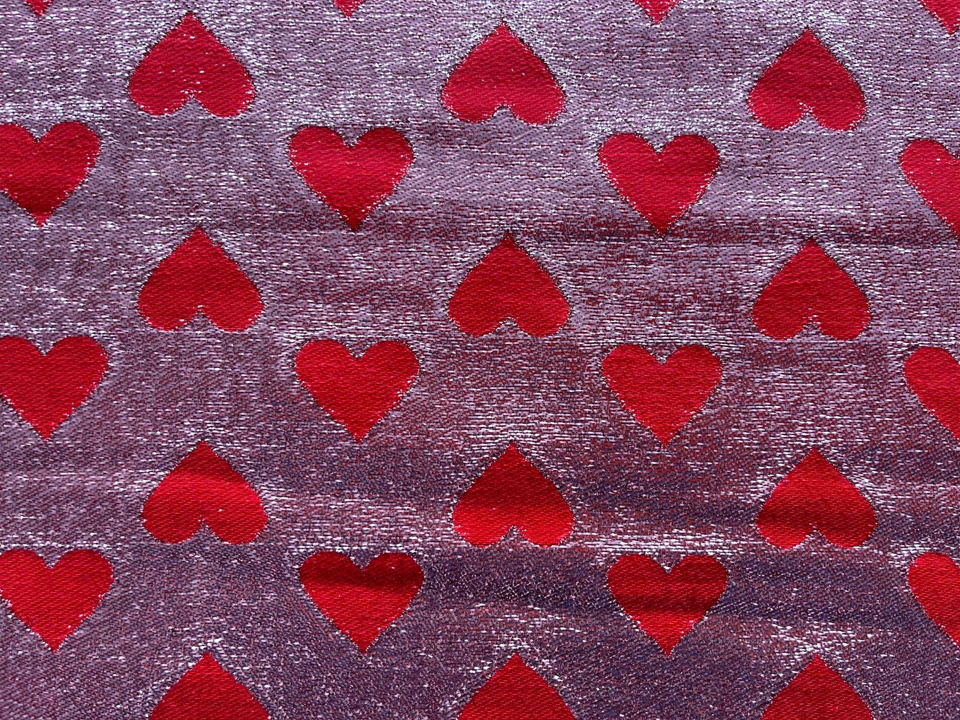 Silk Lurex Red Hearts on Pink