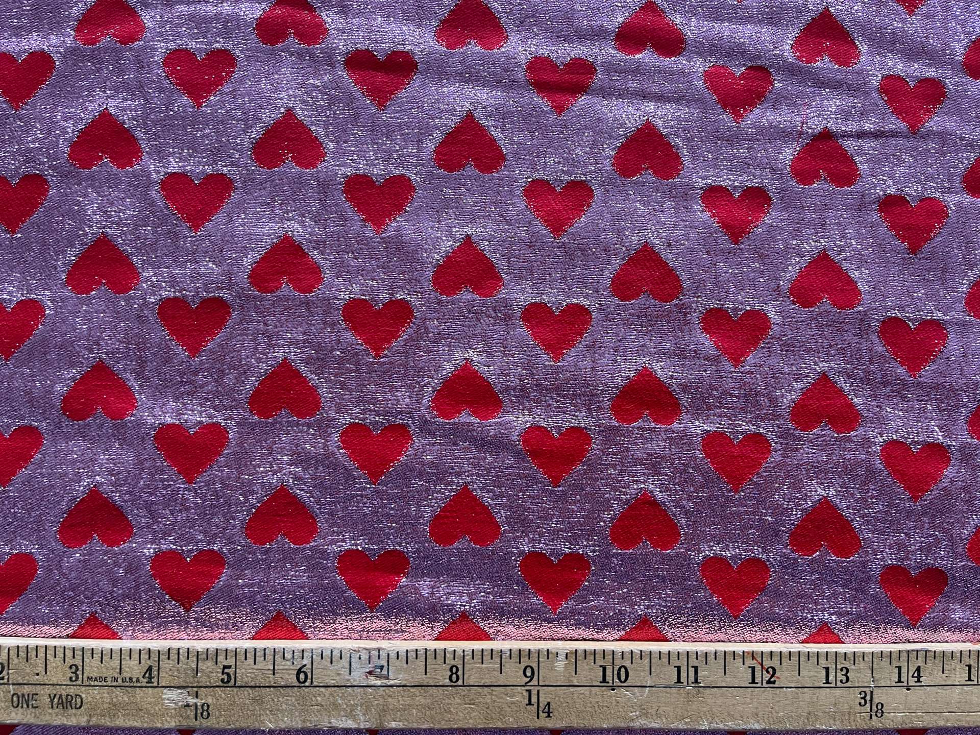 Silk Lurex Red Hearts on Pink