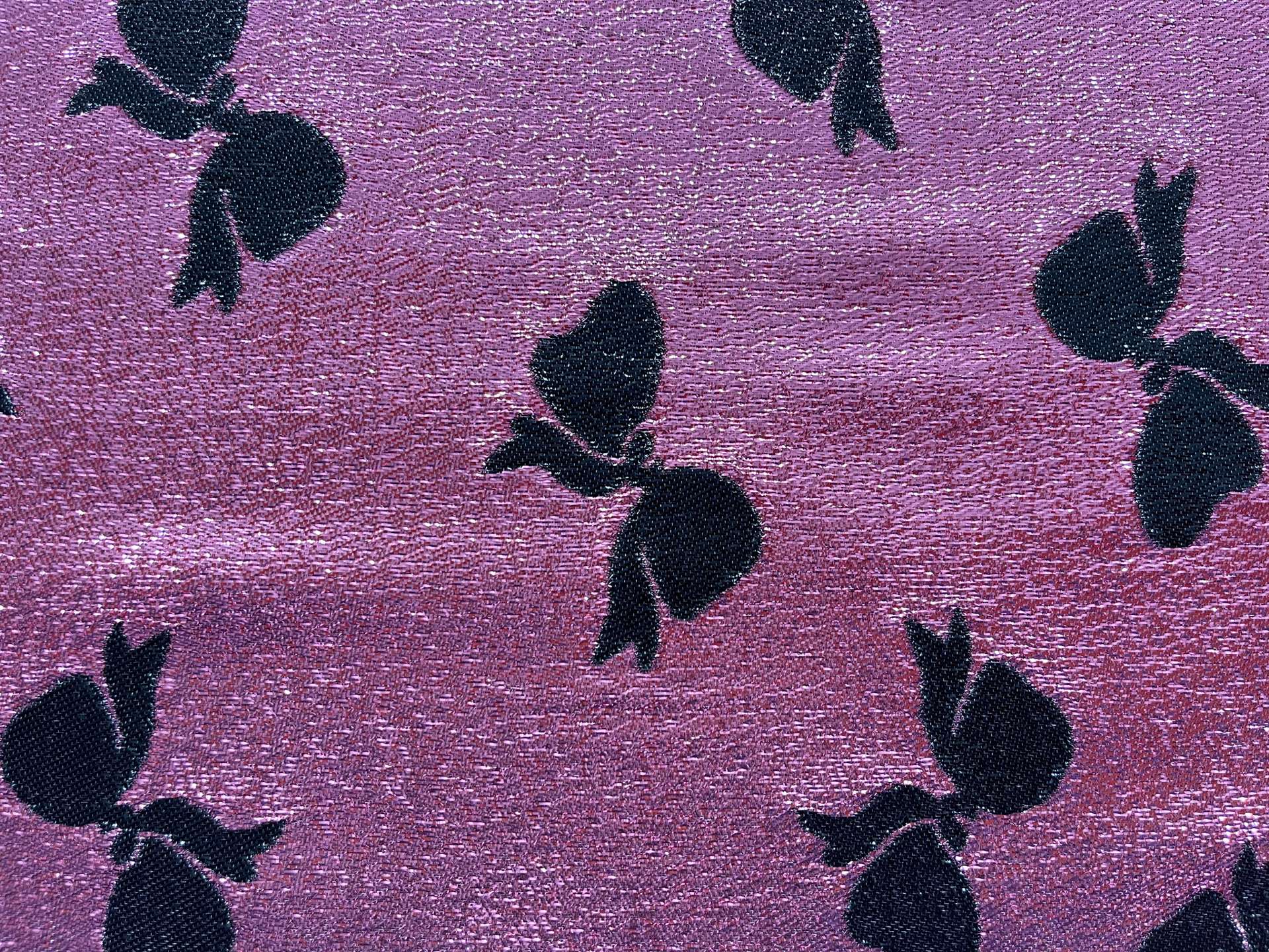 Silk Lurex Black bows on Pink