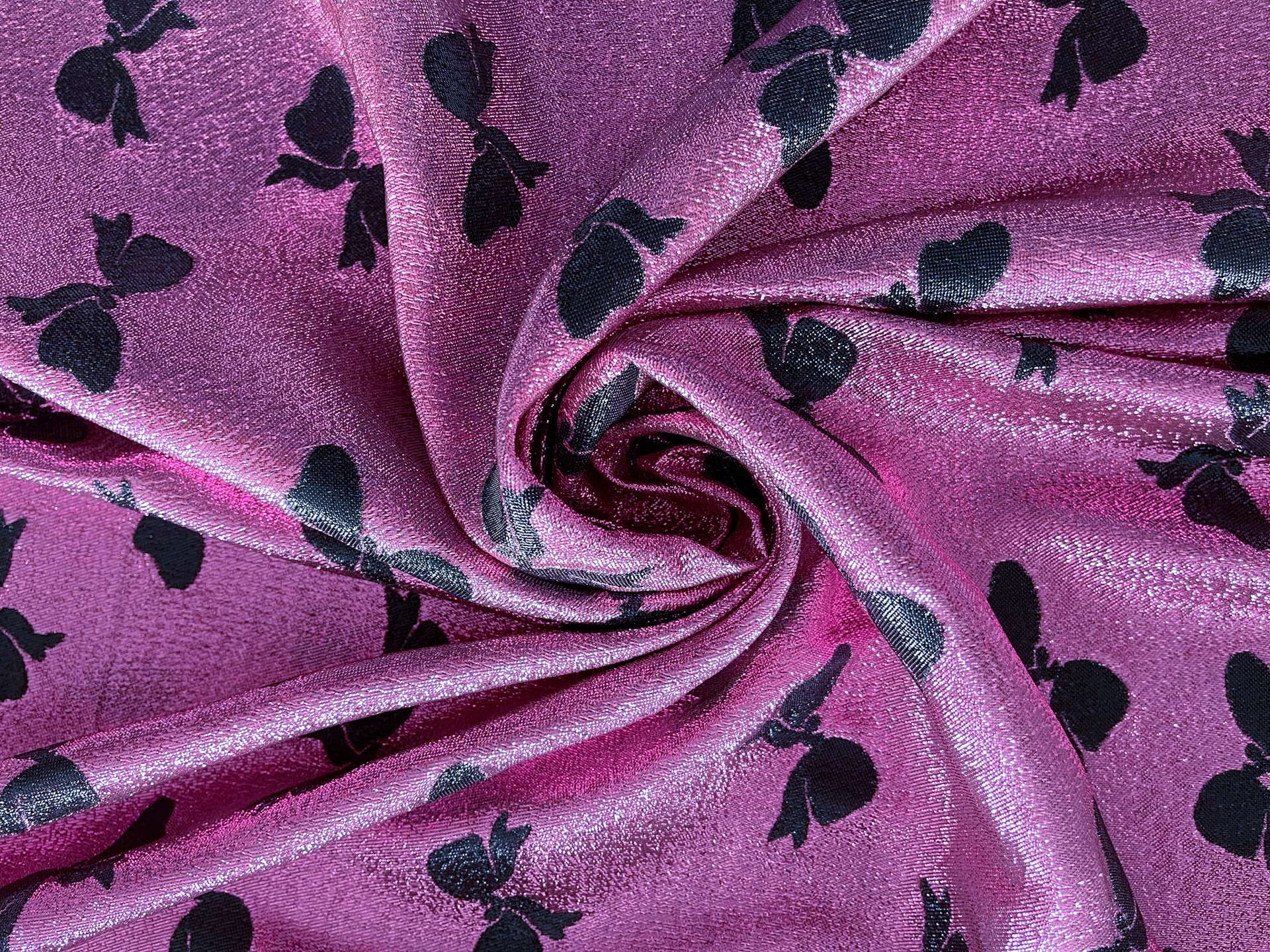 Silk Lurex Black bows on Pink