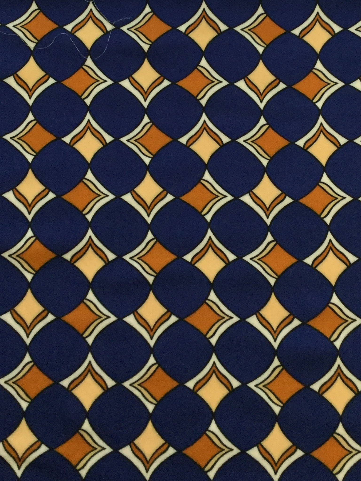 Italian Viscose Sateen Challis in Navy/ Burnt Orange/ Mango