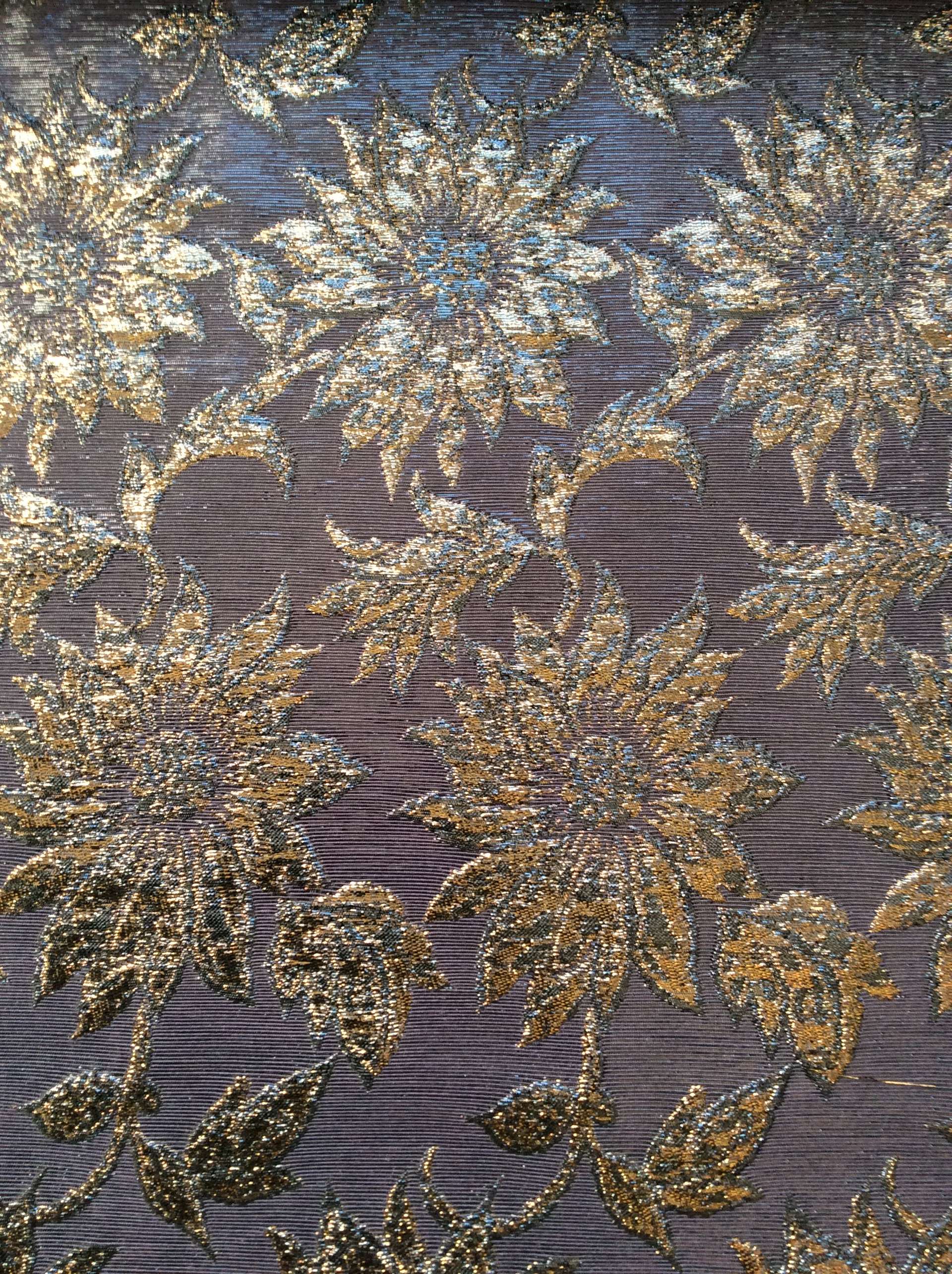 Metallic Silk Brocade with Sunflower Pattern