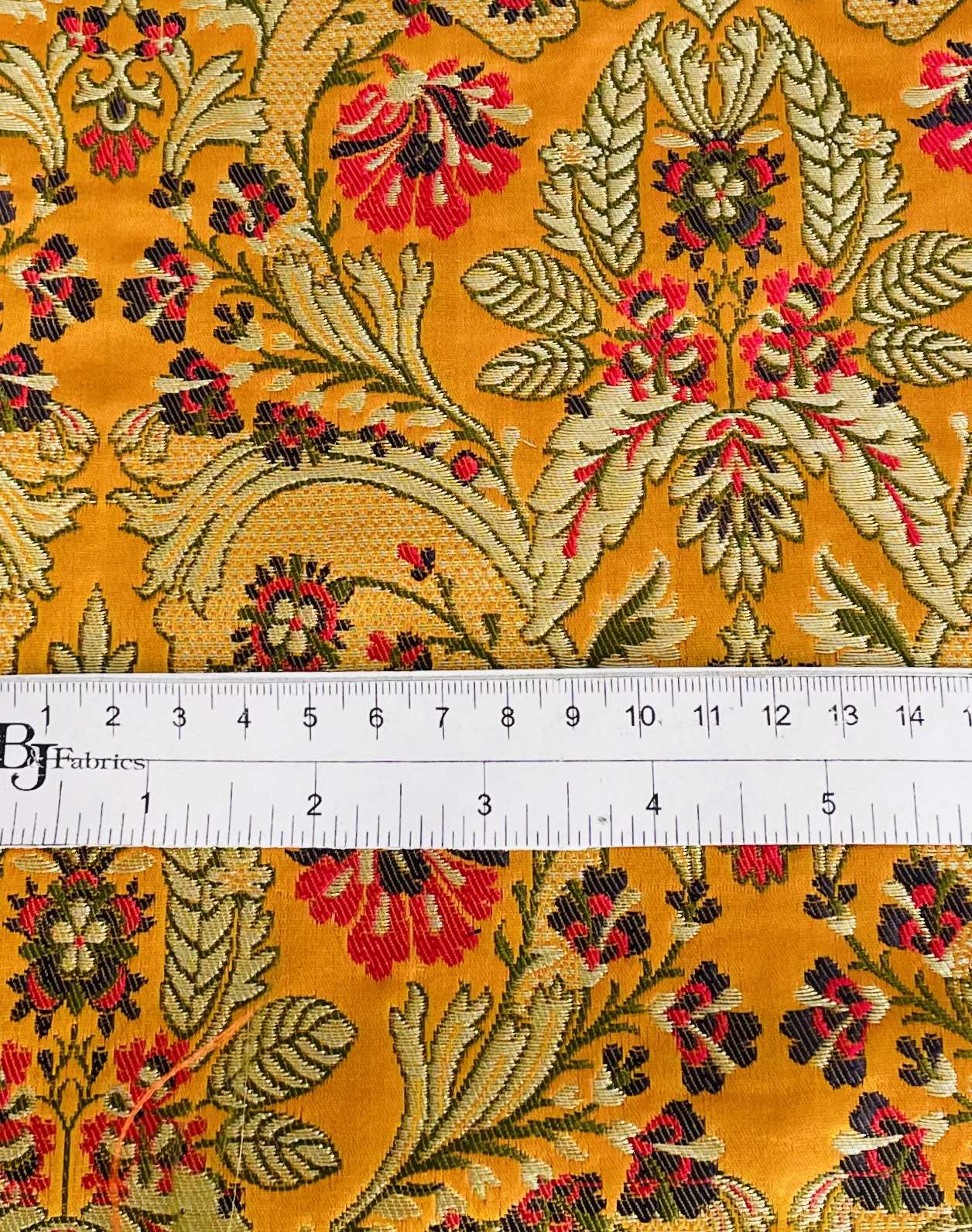 Metallic Brocade in Orange Ground with Multi-Colored Gold Metallic Floral