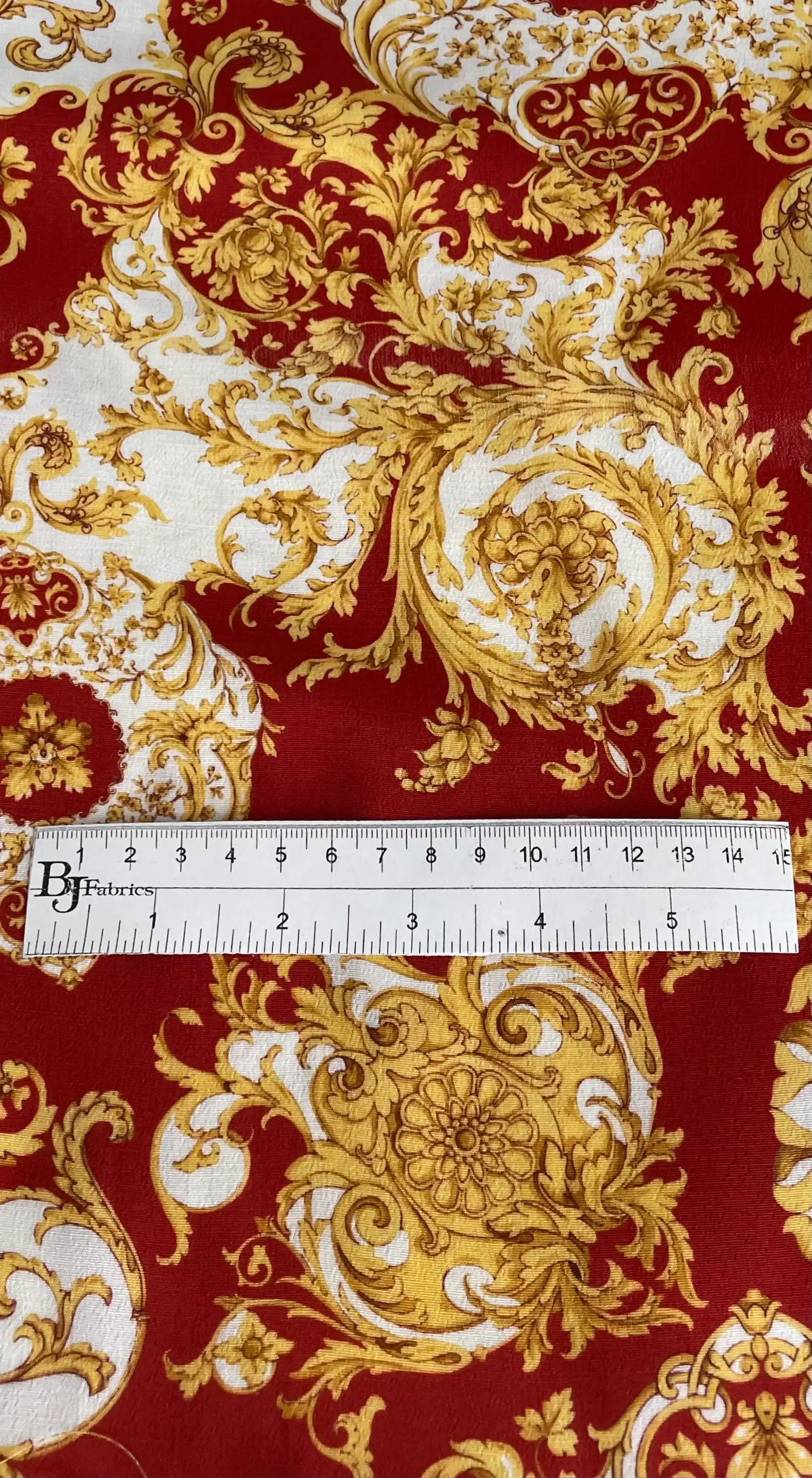 Made in Italy 100% Viscose Challis Baroque Print in Rust/Gold