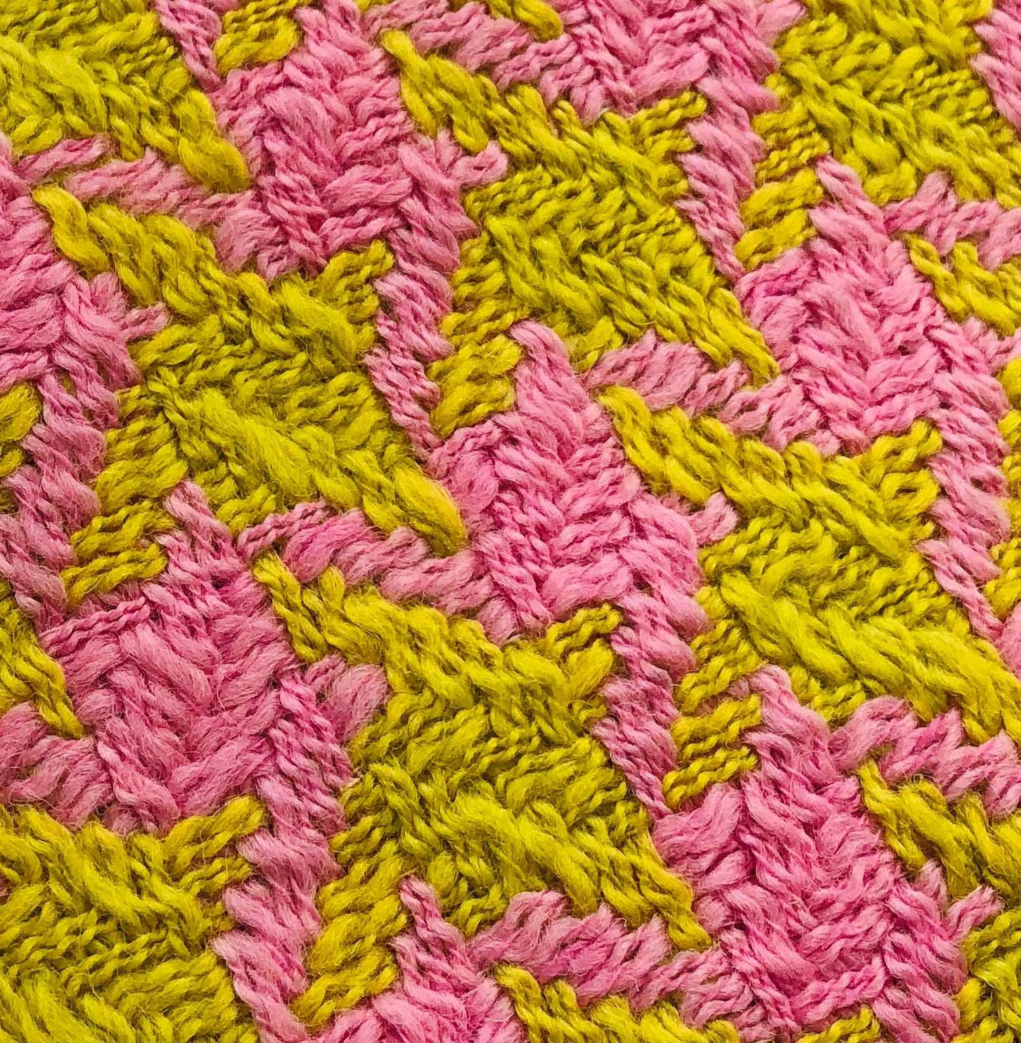 Made in France 100% Wool Tweed Giant Houndstooth in Pink and Charteurese