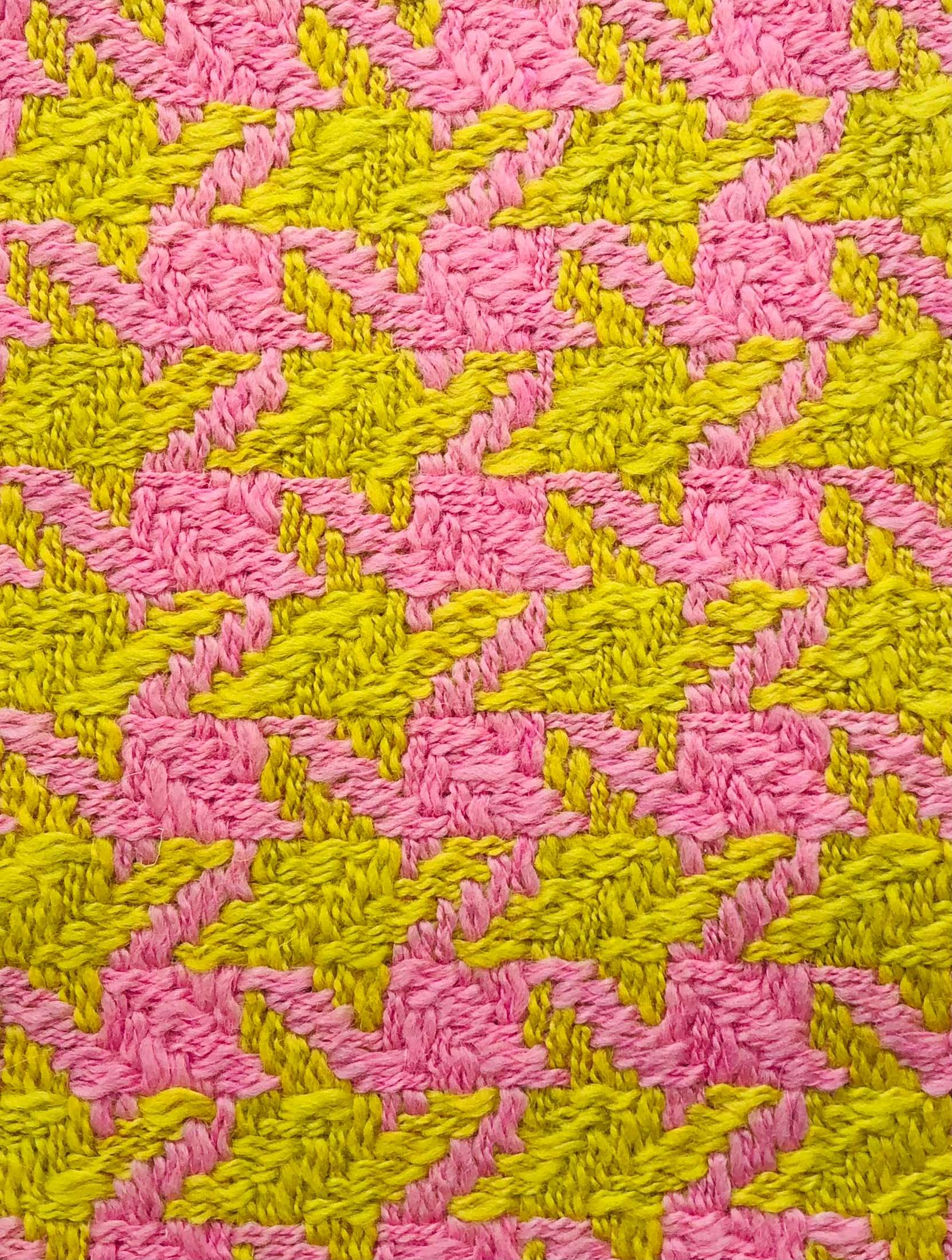 Made in France 100% Wool Tweed Giant Houndstooth in Pink and Charteurese