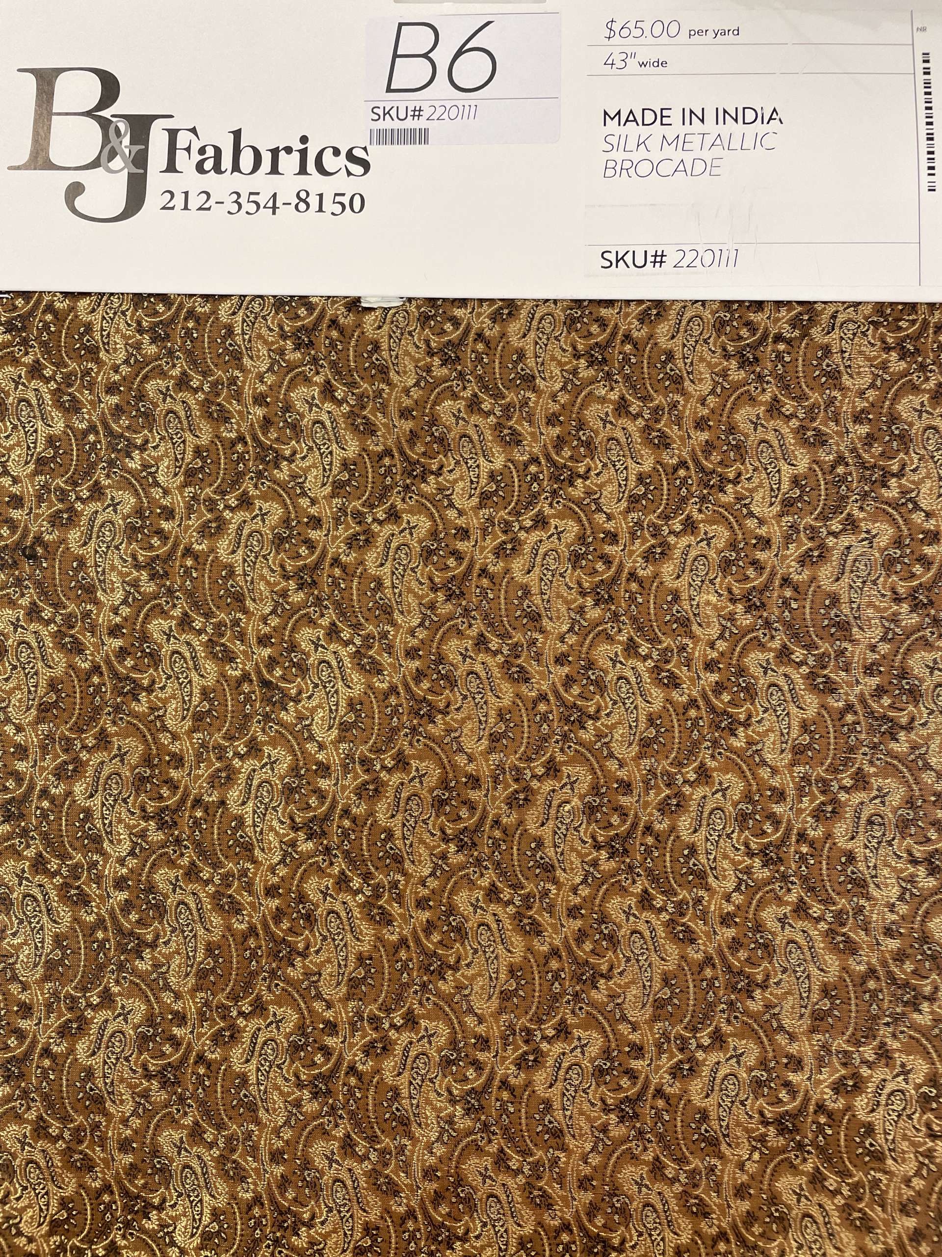 Made in India Silk Metallic Brocade Paisley in Chestnut/Gold