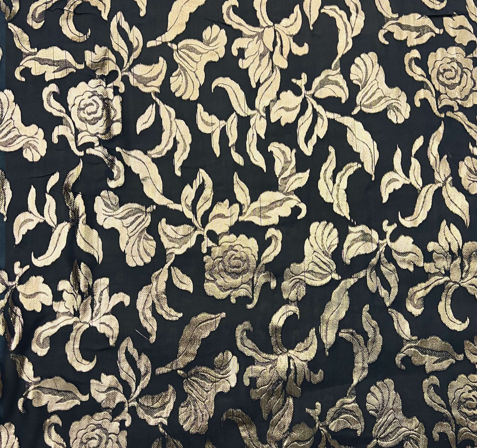 Silk Chiffon with Metallic Fil Coupé Flowers On Charcoal ground