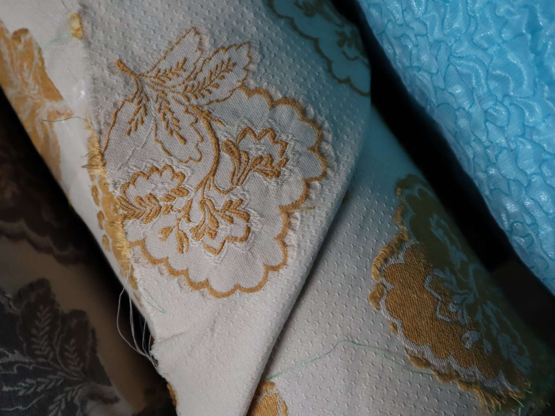 Cotton Linen Cut Jacquard in Natural/Ochre