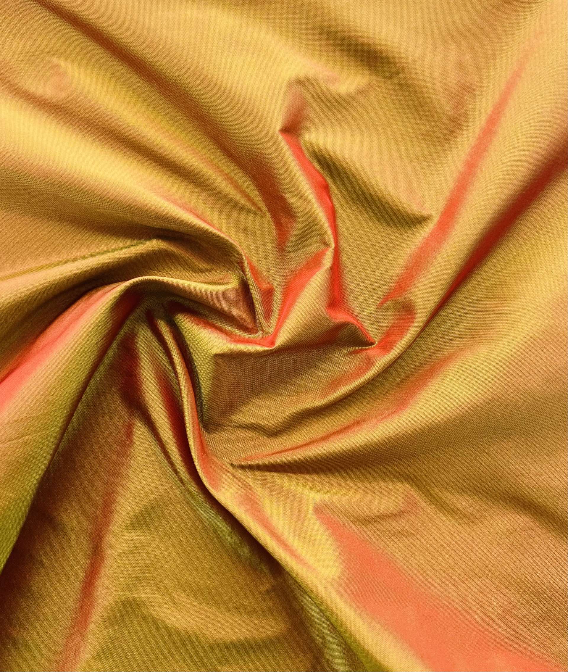 Iridescent Silk Taffeta in chartreuse/Red