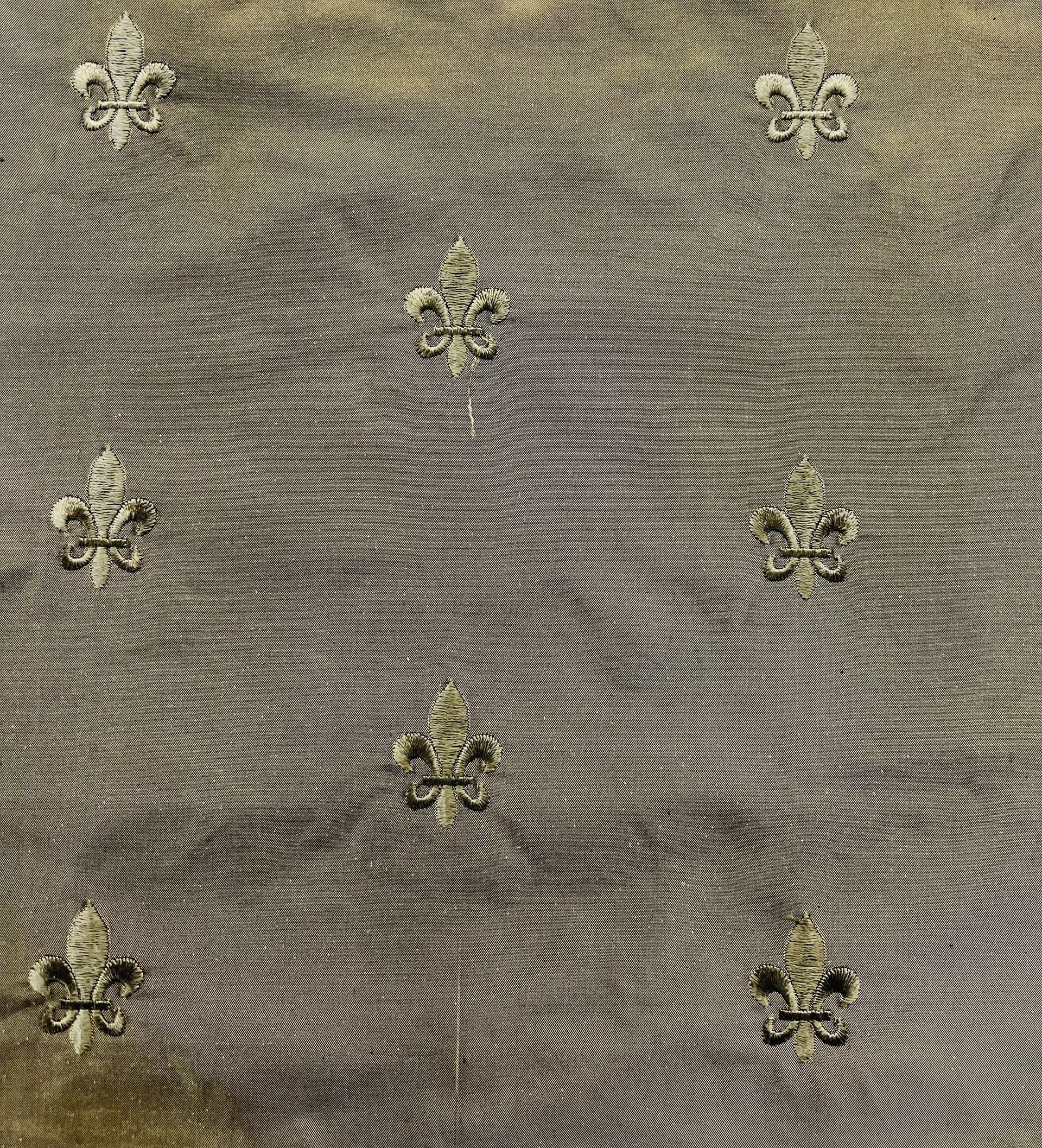 Fleur-De-Lis Embroidered Silk Taffeta in Old Gold