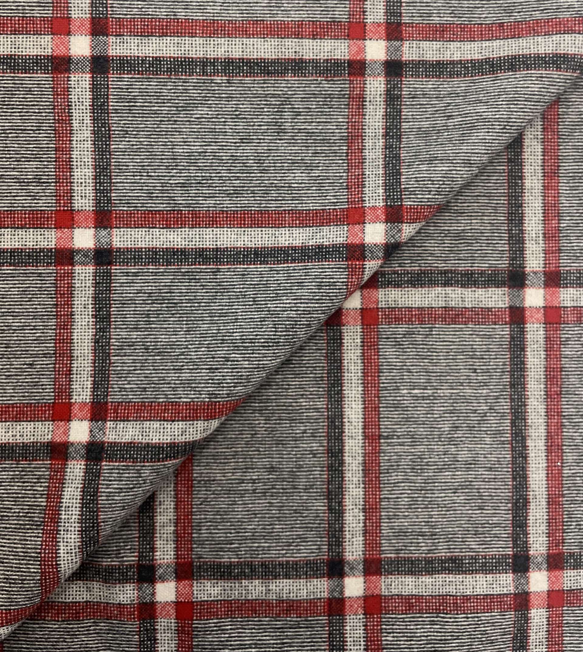Italian Alpaca Wool Rayon Blend Plaid Suiting in Red Black