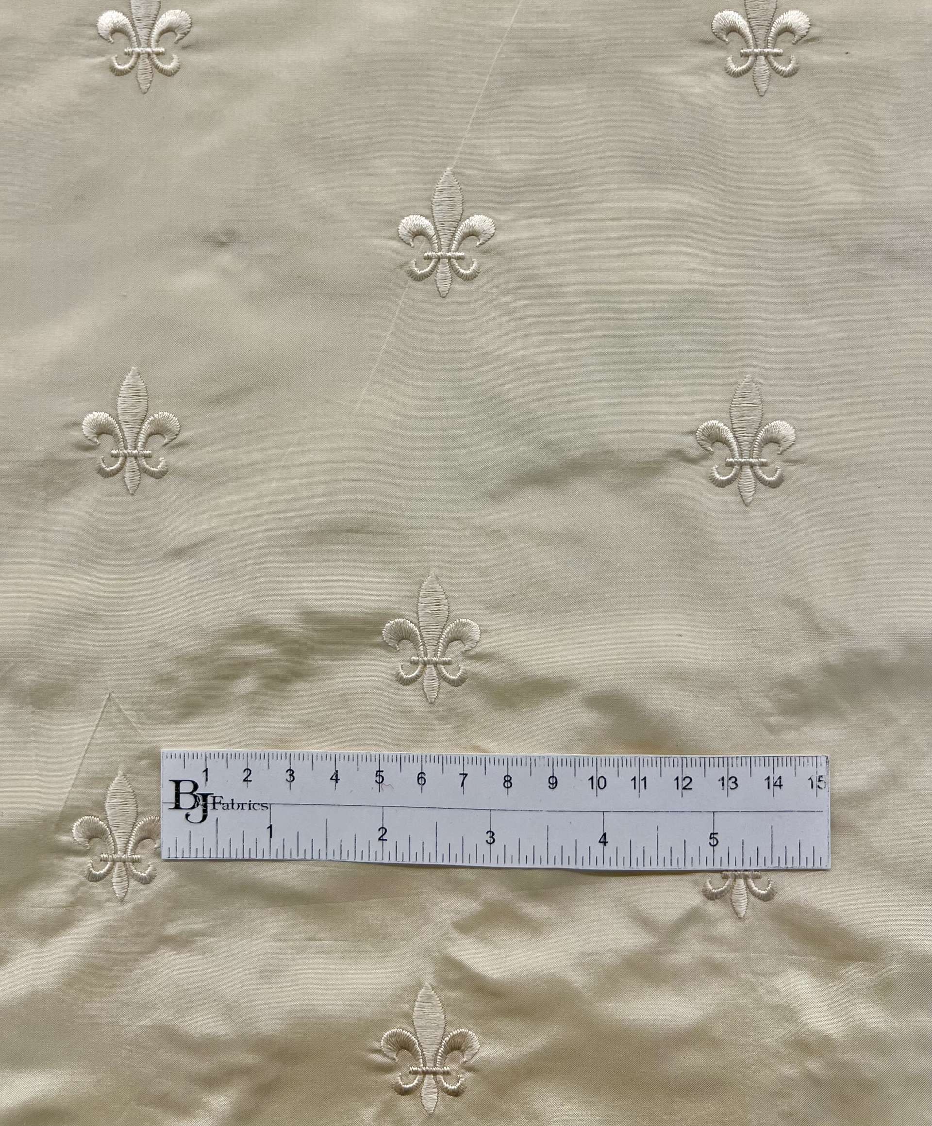 Fleur-De-Lis Embroidered Silk Taffeta in Cream