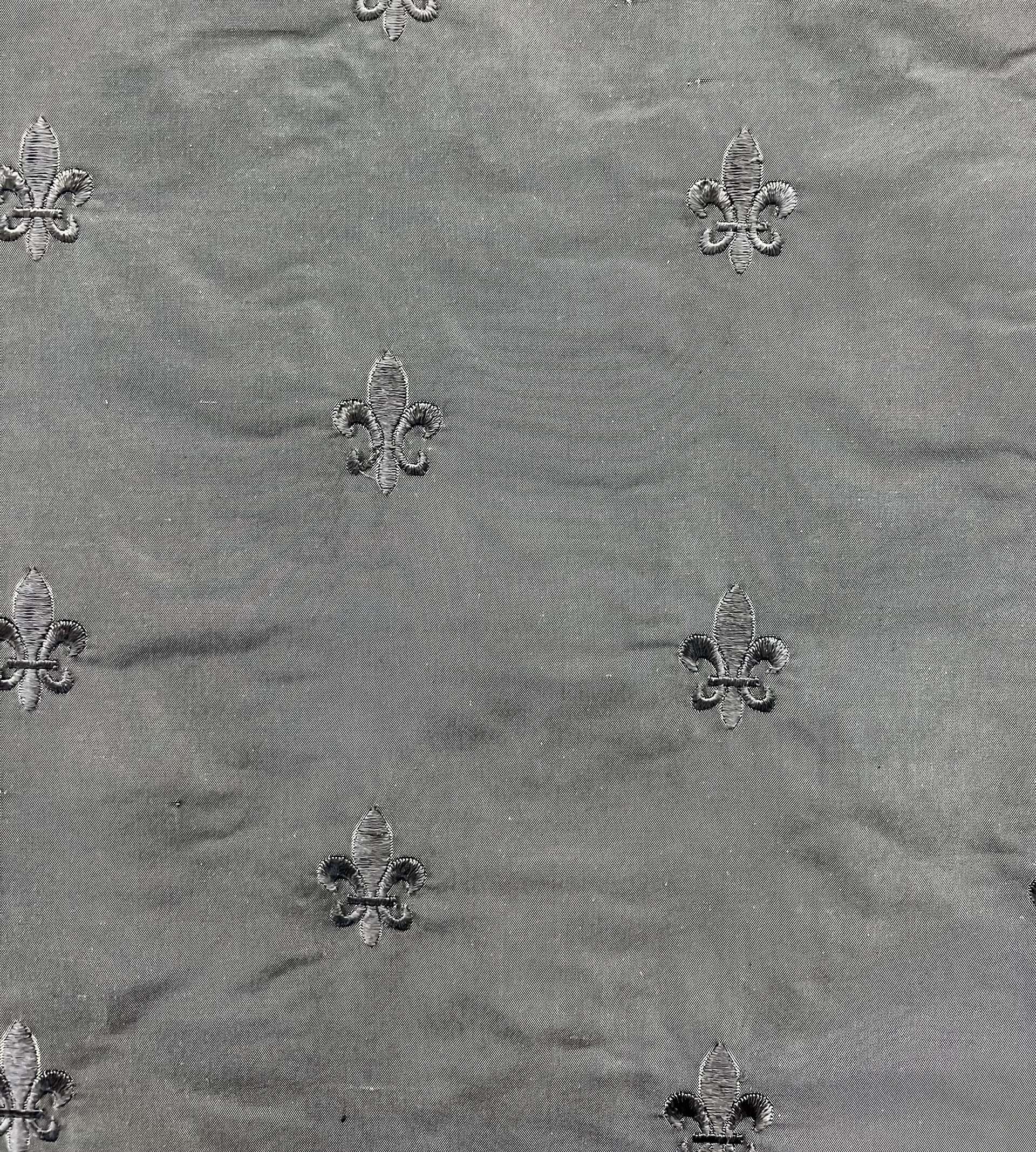 Fleur-De-Lis Embroidered Silk Taffeta in Grey