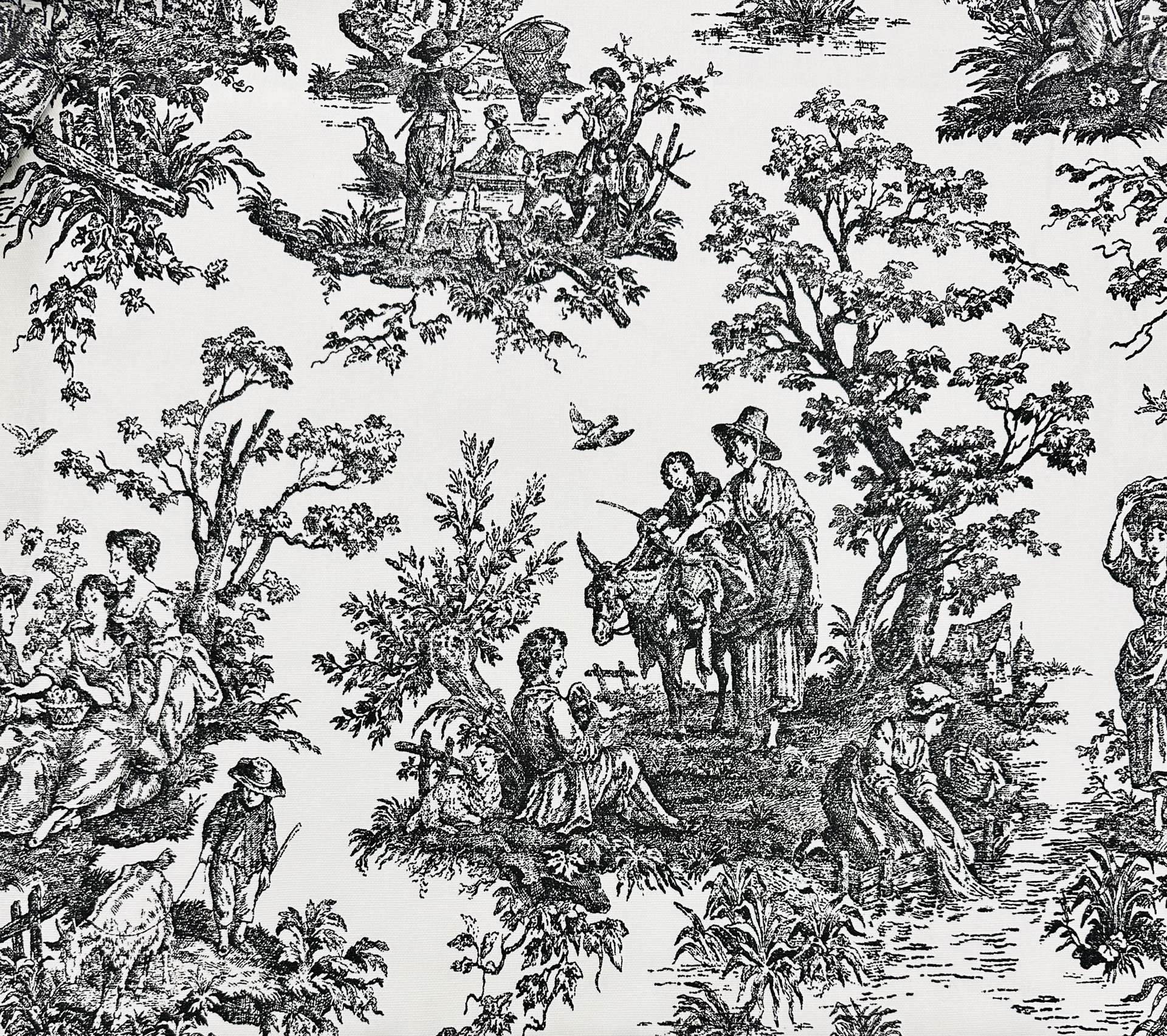 Large Toile de Jouy Cotton Canvas in Black