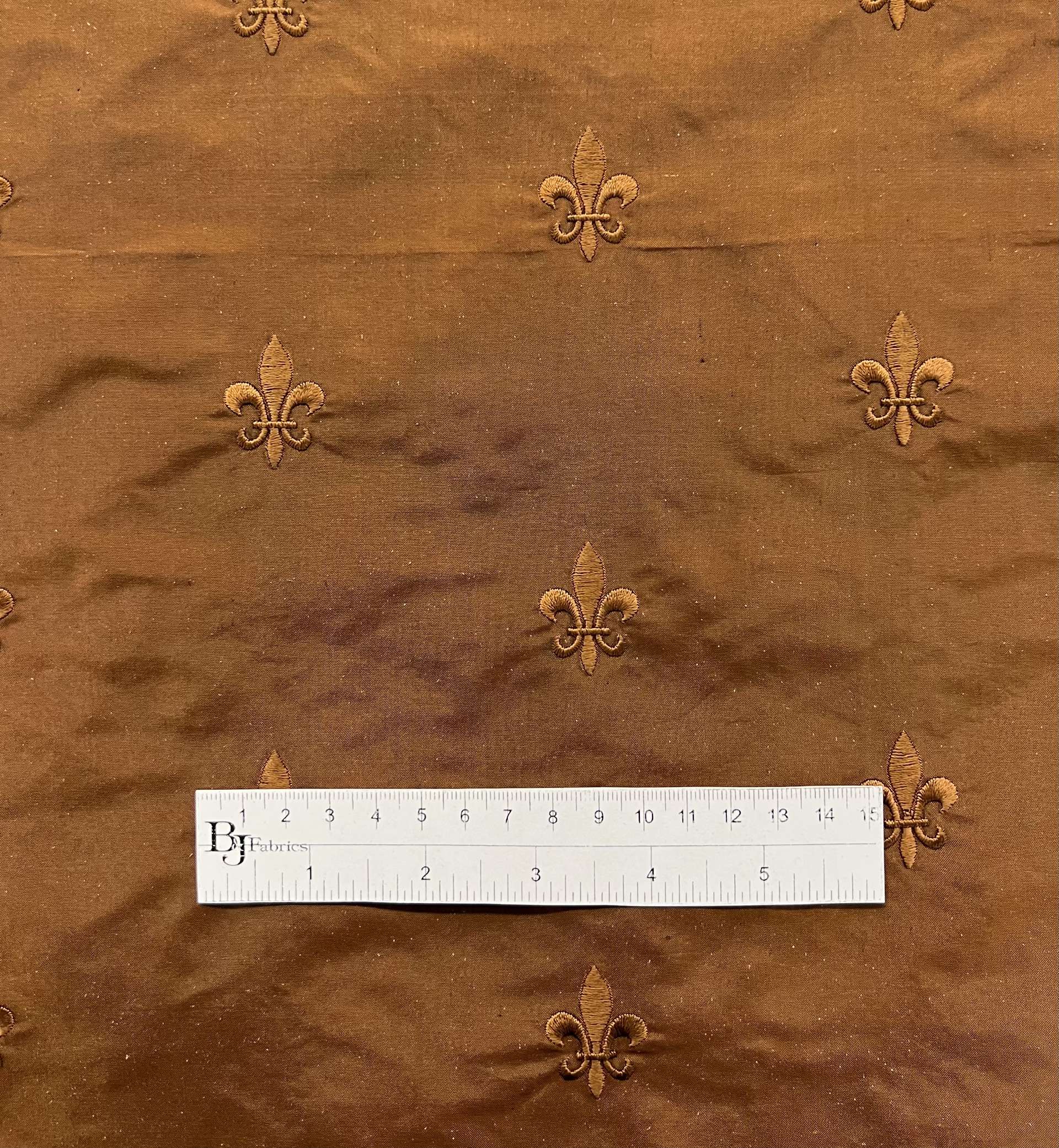 Fleur-De-Lis Embroidered Silk Taffeta in Rust