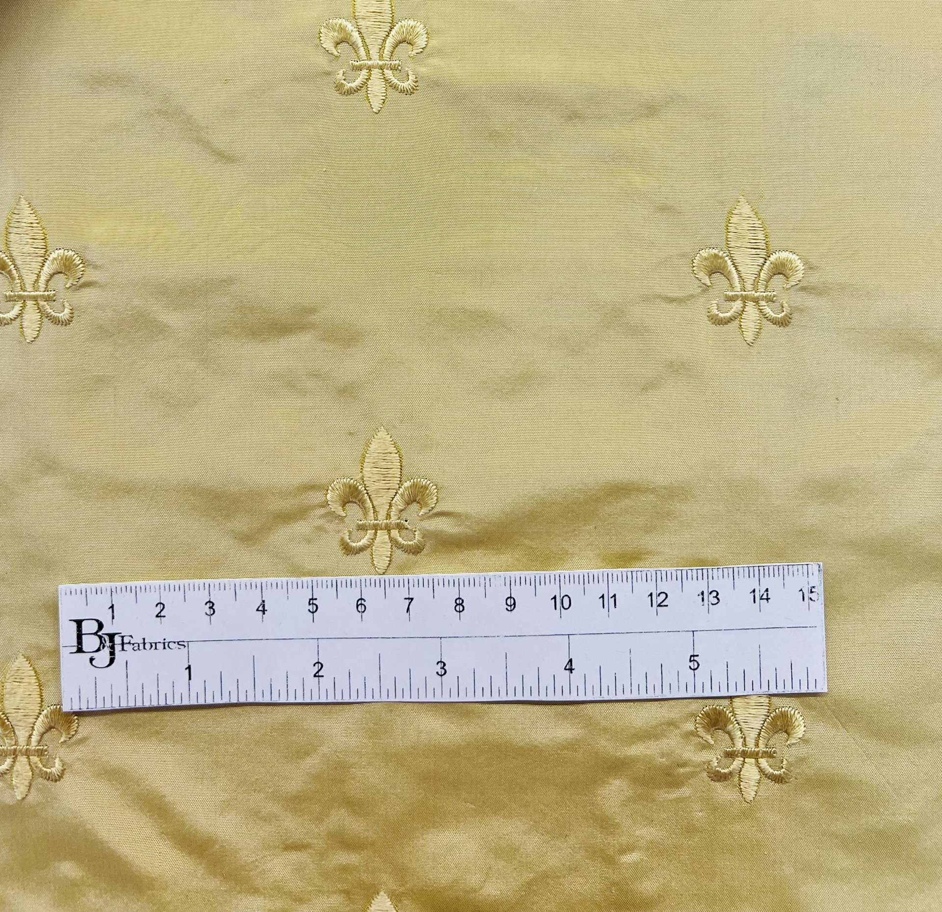 Fleur-De-Lis Embroidered Silk Taffeta in Corn