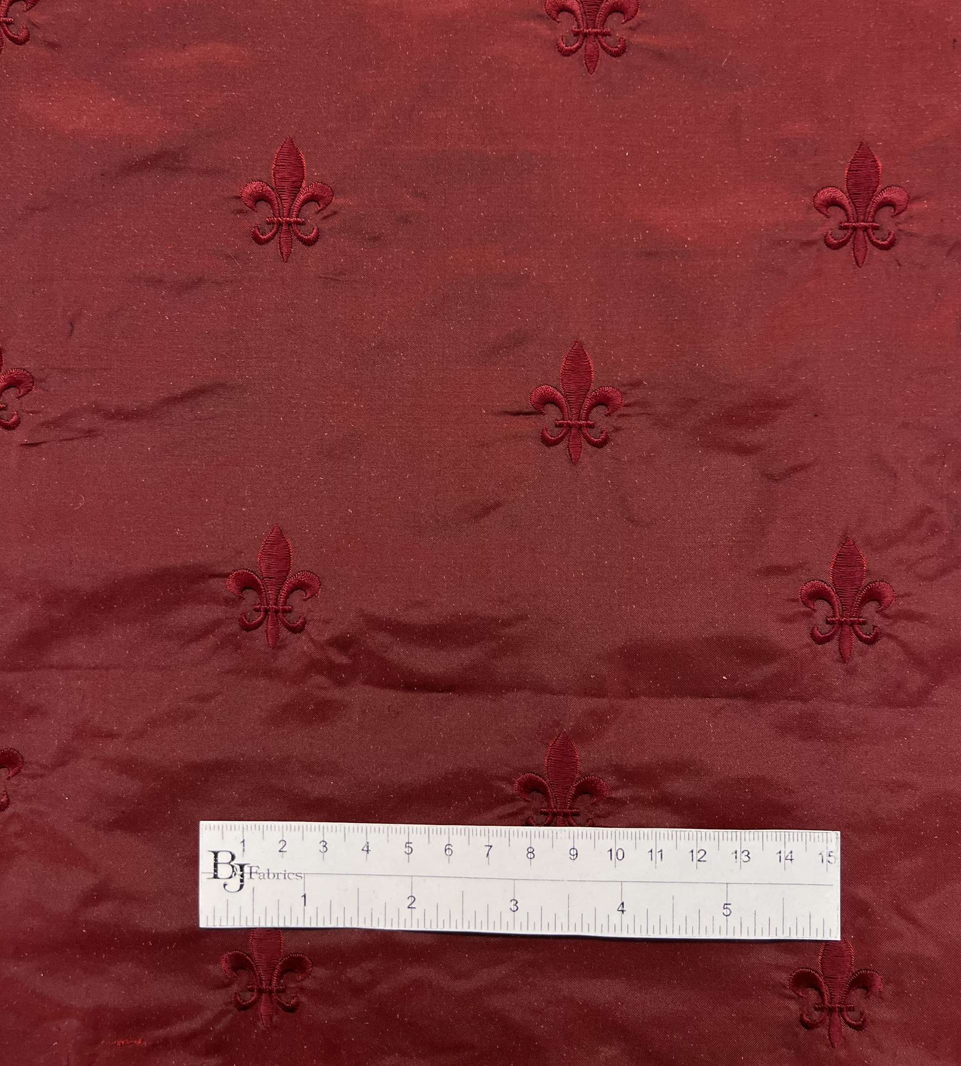Fleur-De-Lis Embroidered Silk Taffeta in Ox Blood