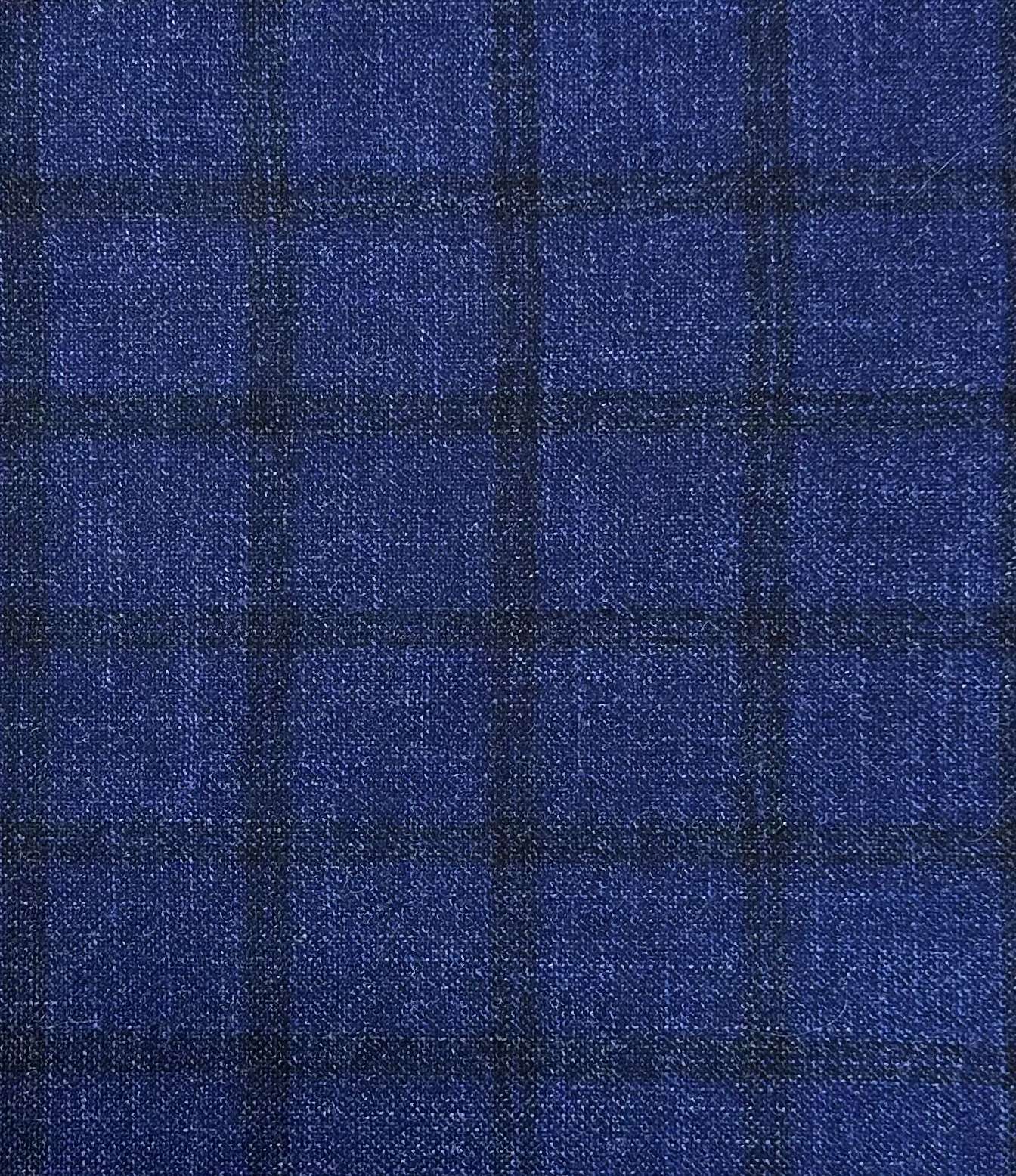 Italian Loro Piana Wool Silk Cashmere Window Pane in Ink Blue
