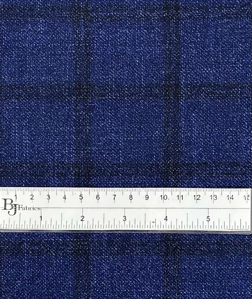 Italian Loro Piana Wool Silk Cashmere Window Pane in Ink Blue