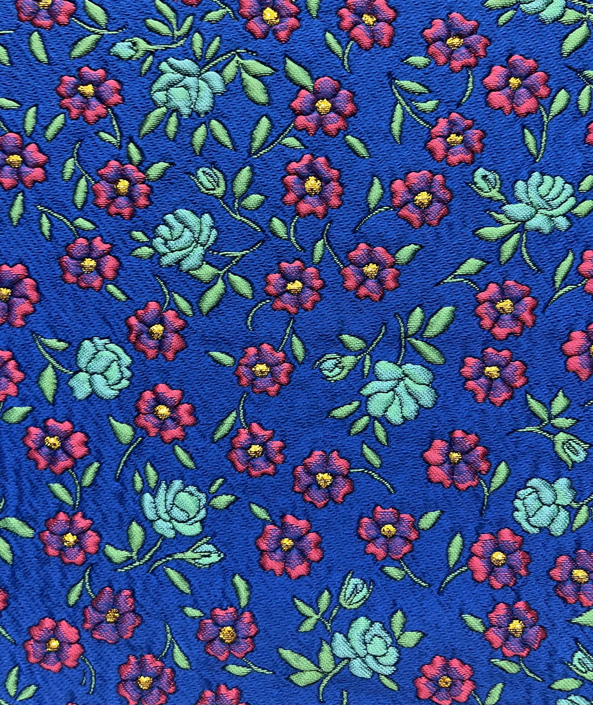Multicolor Floral Jacquard Brocade in Royal Blue