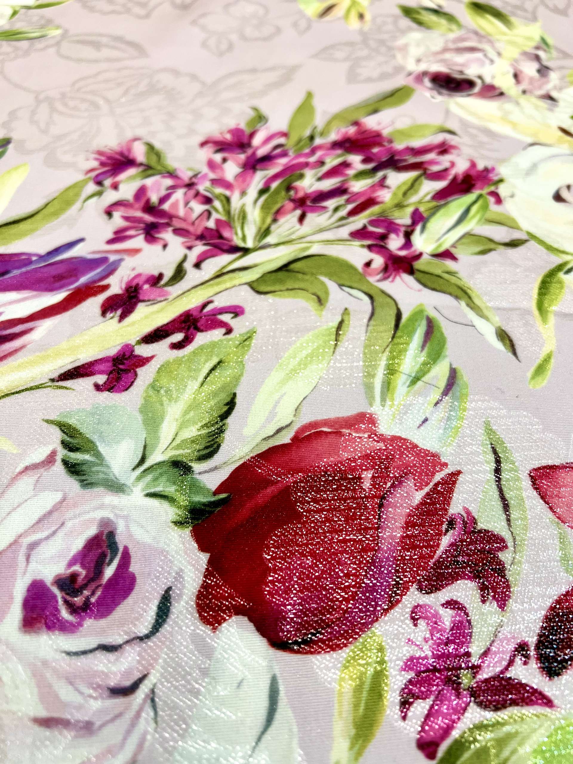 Printed Silk and Lurex Light Weight Gazar in Dusty Pink 
