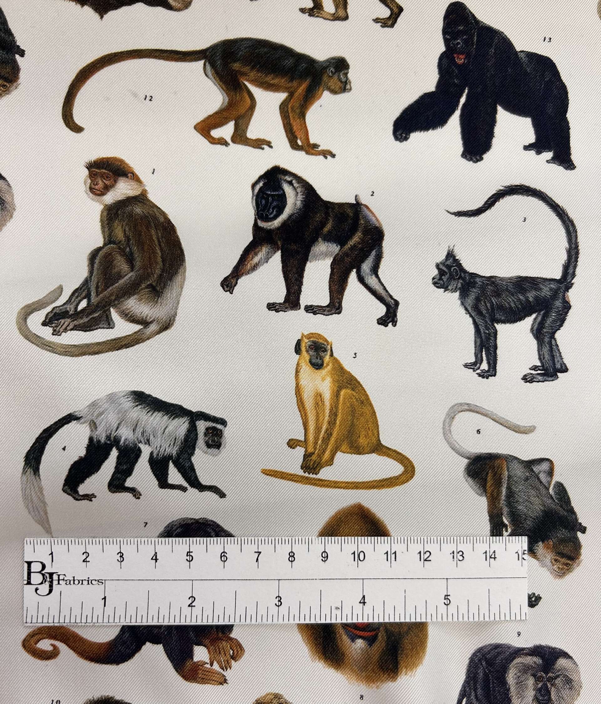 Printed Silk Twill with Various Primates 