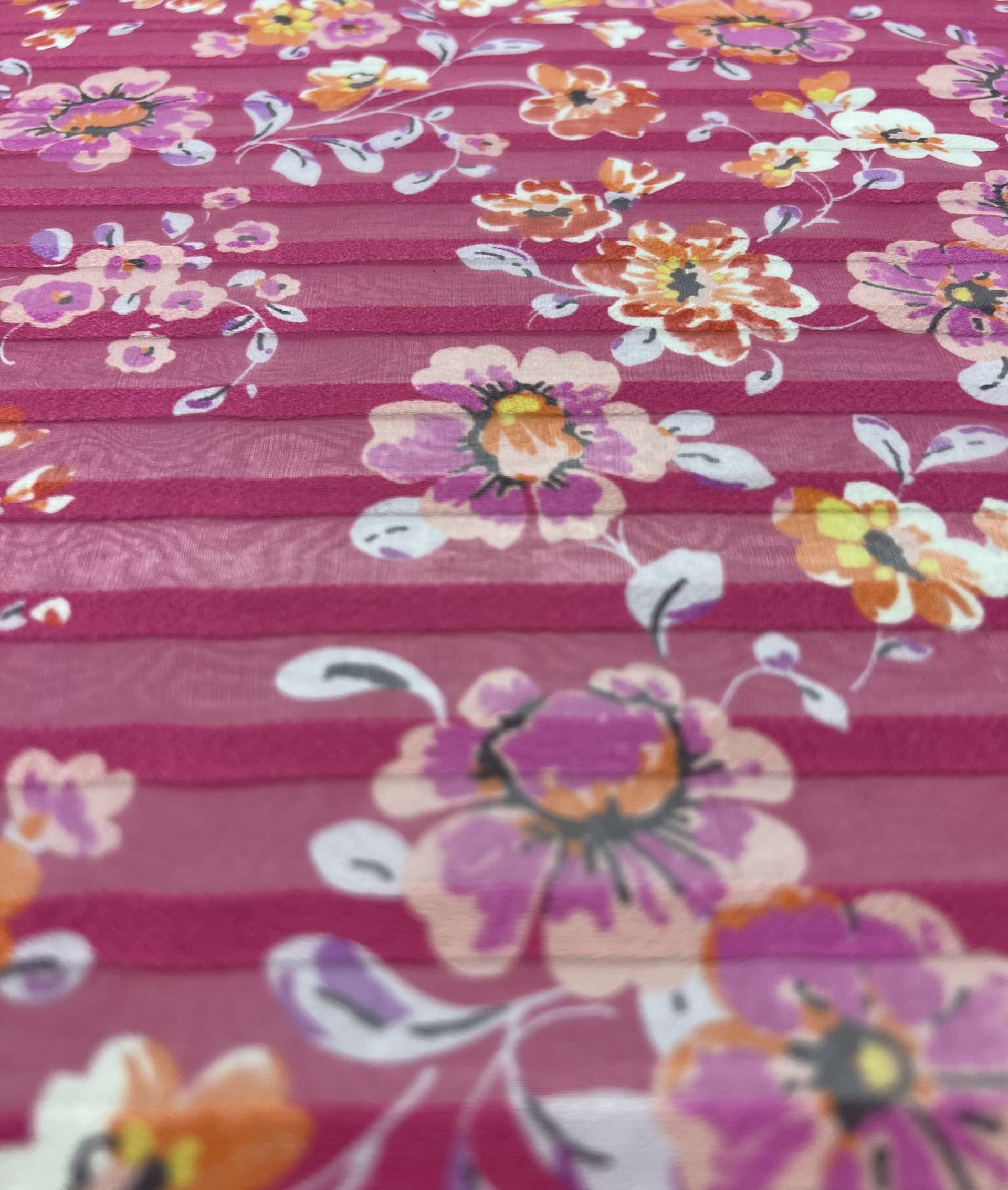 Printed Silk Satin Shadow Stripe Chiffon