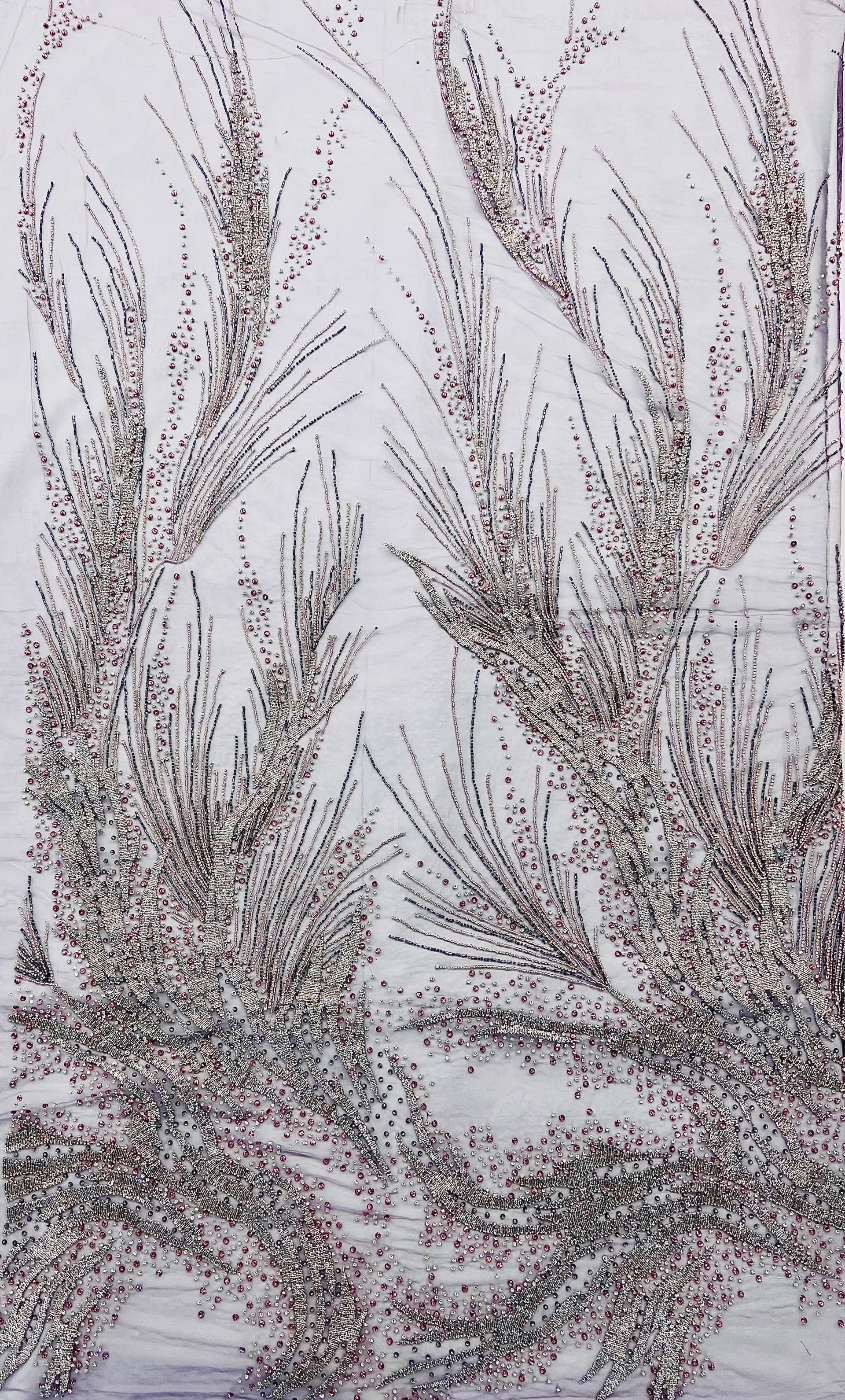 Couture Hand Beaded Tulle with Crystal, Beads and Spring in Lavender