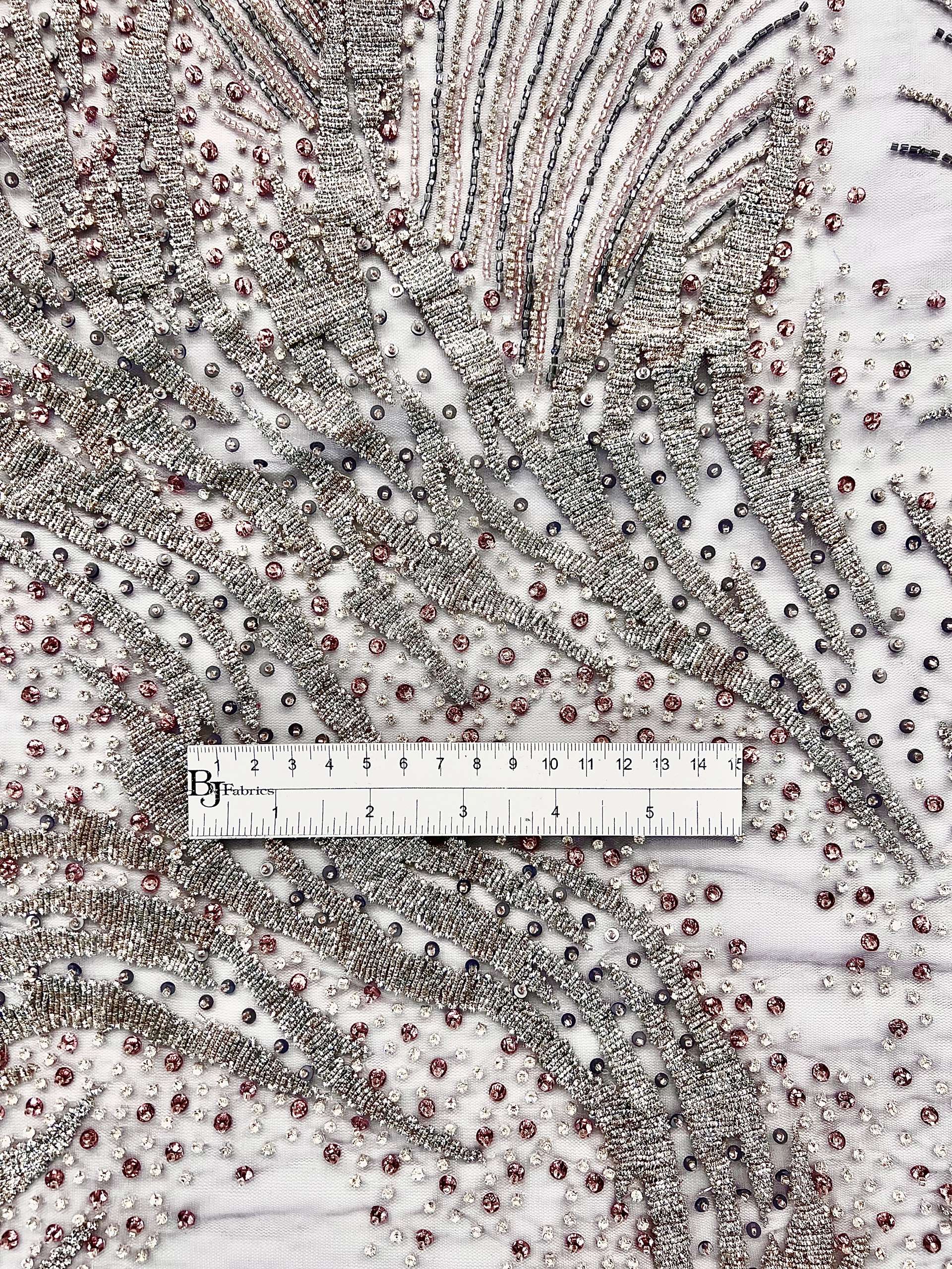 Couture Hand Beaded Tulle with Crystal, Beads and Spring in Lavender 