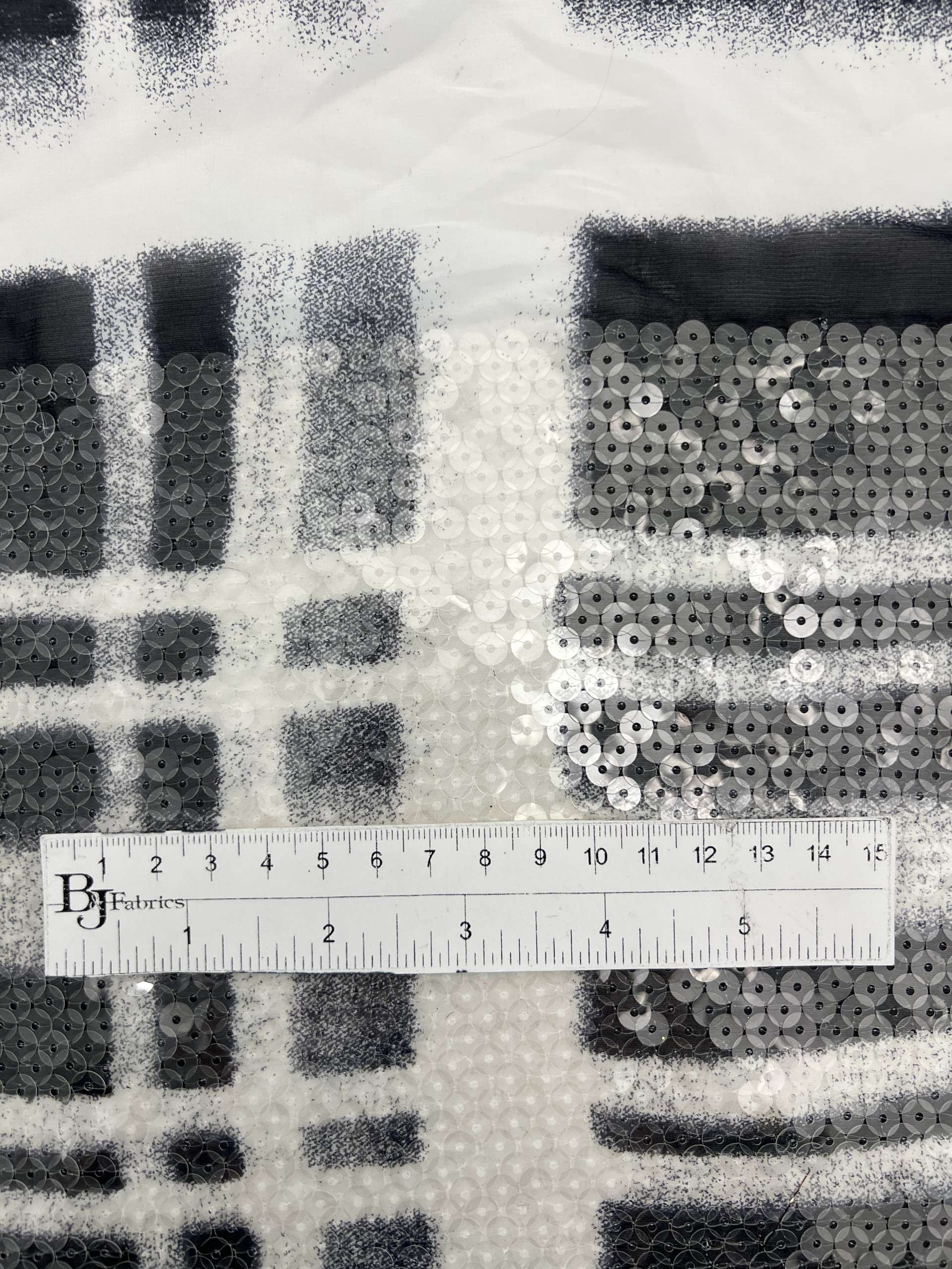 Clear Sequins Boarder on Silk Chiffon in Navy and White