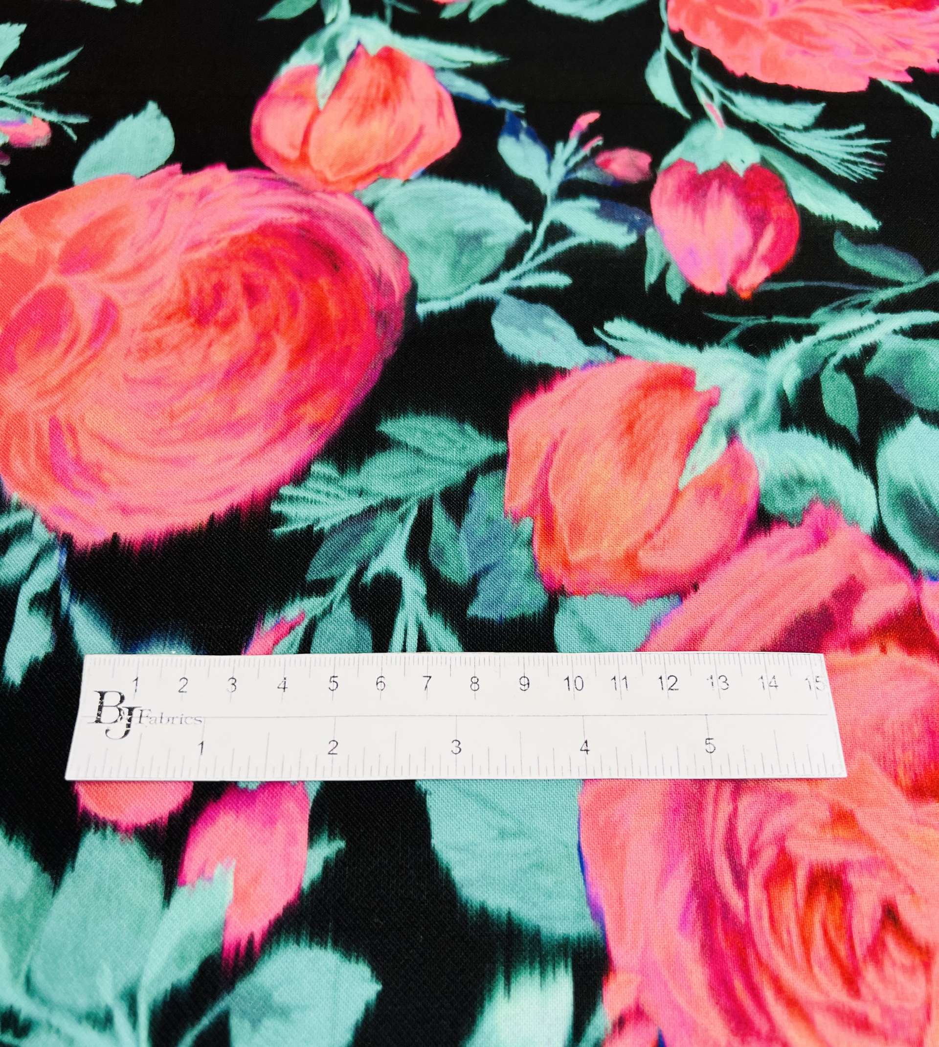 Couture Printed Silk Gazer in Coral & Fuchsia Roses