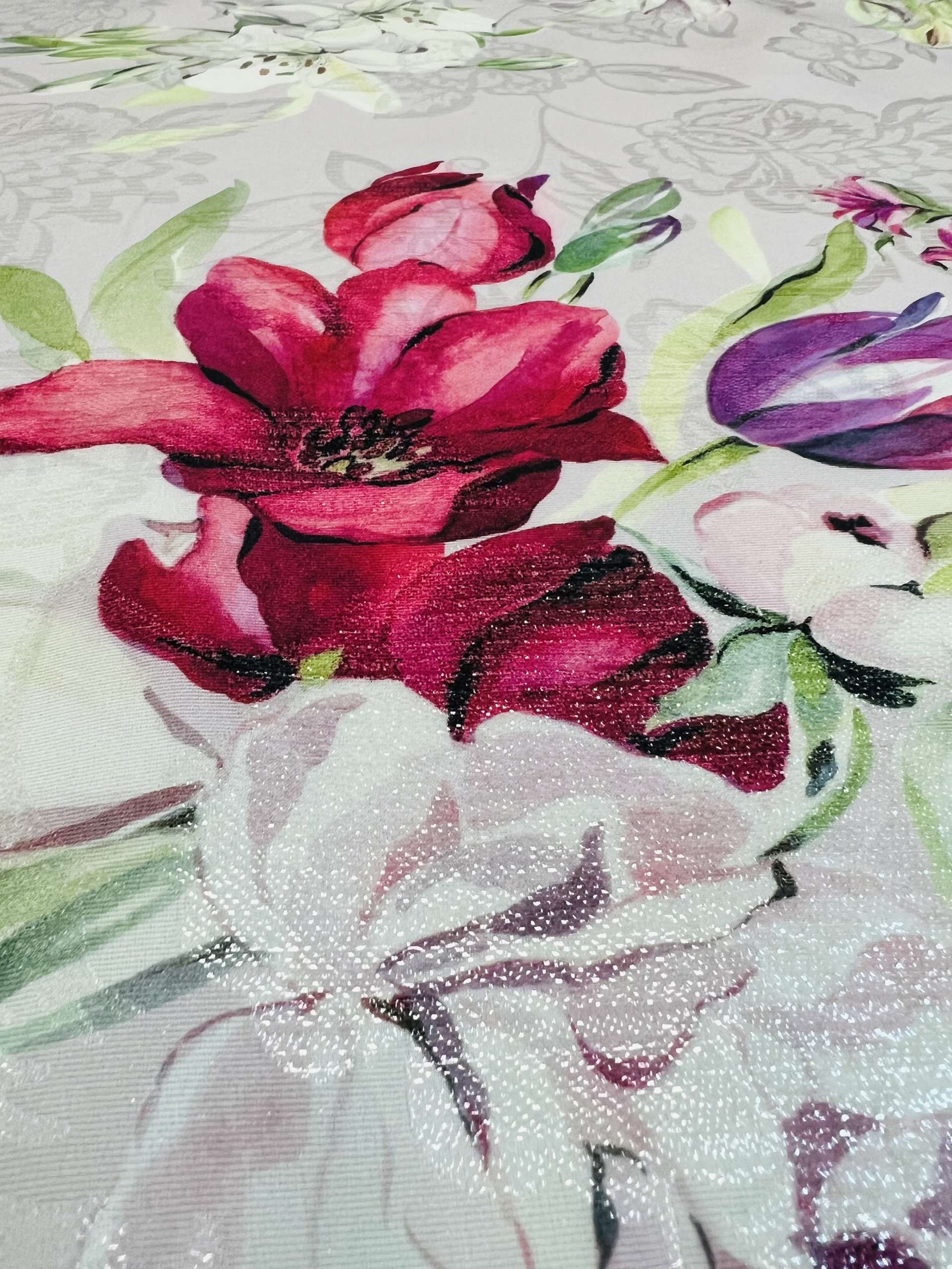 Printed Silk and Lurex Light Weight Gazar in Dusty Pink 