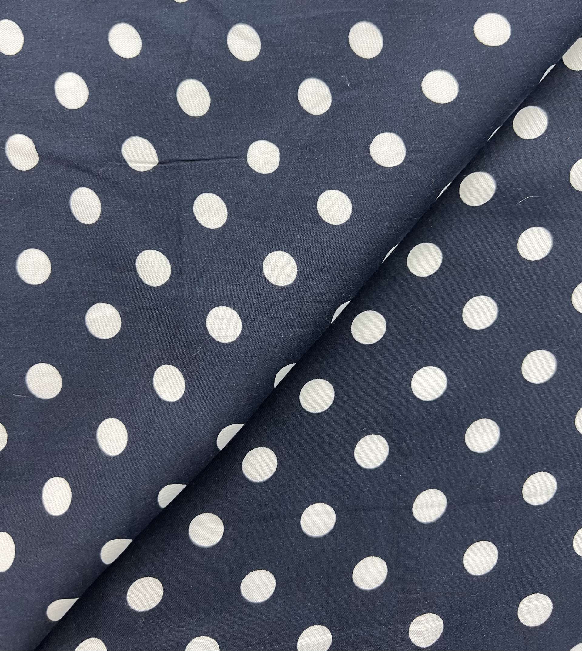 Printed Viscose Challis in Navy & White 1/2" Dots