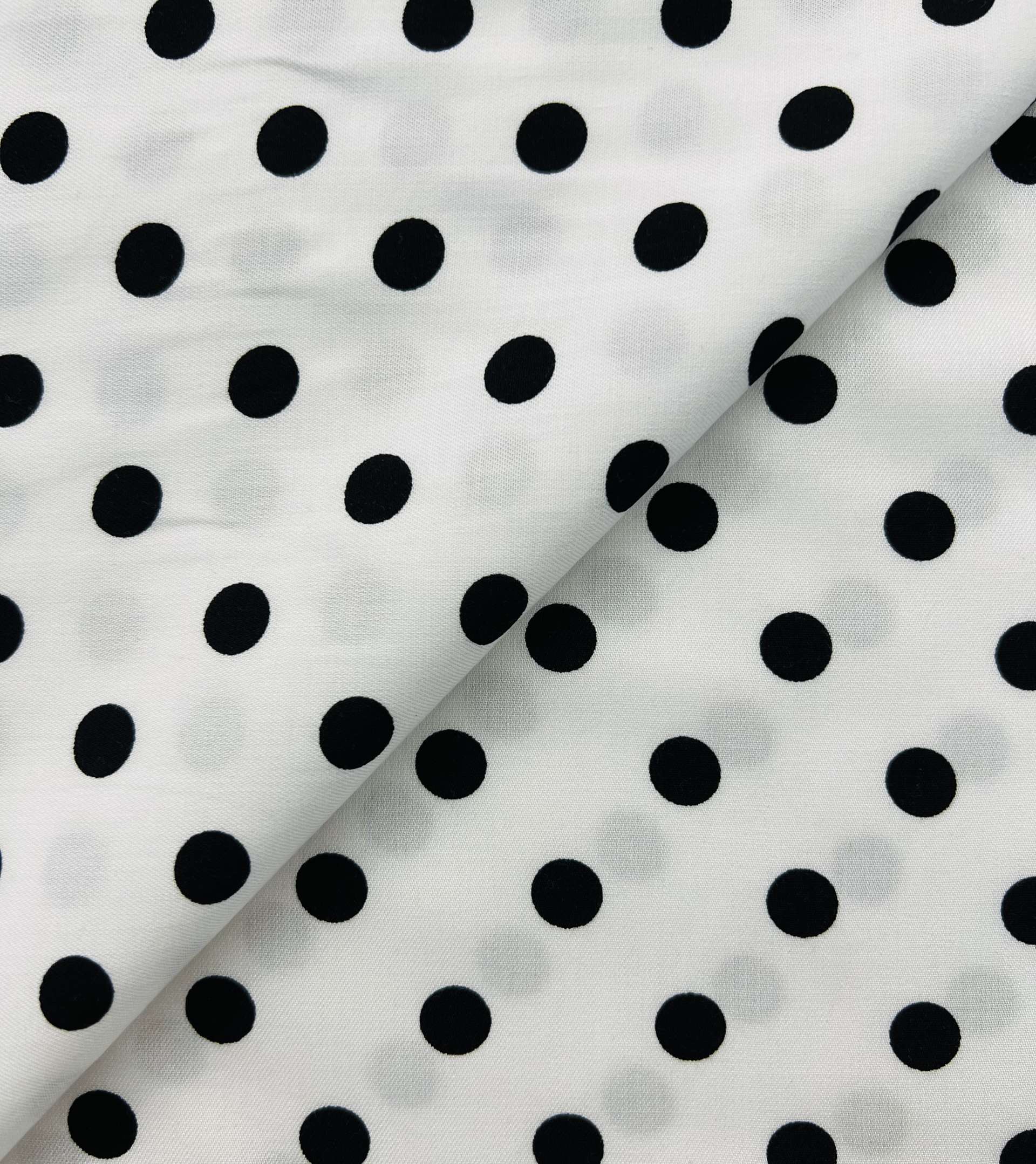 Printed Viscose Challis in Black & White 1/2" Dots
