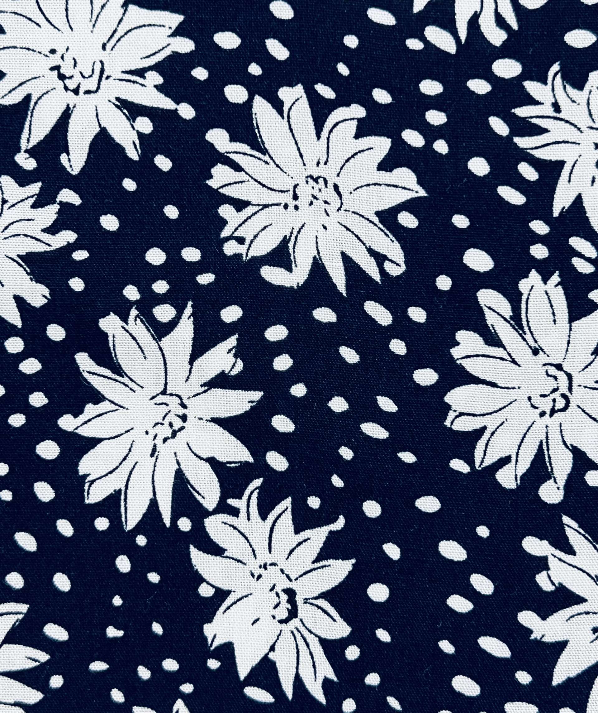 Printed Viscose Challis in Navy & White 