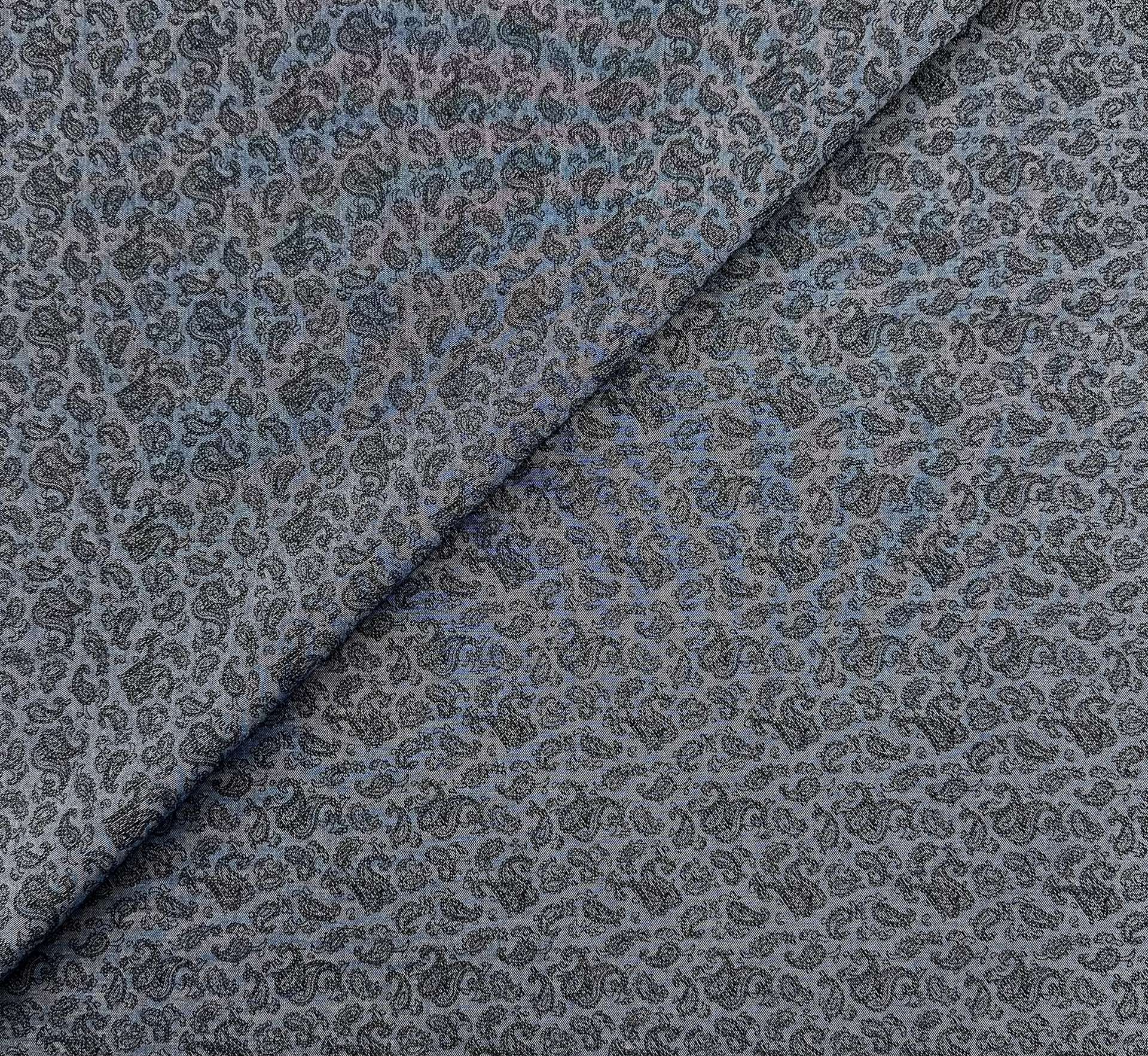 Cotton Denim Paisley Print in Navy