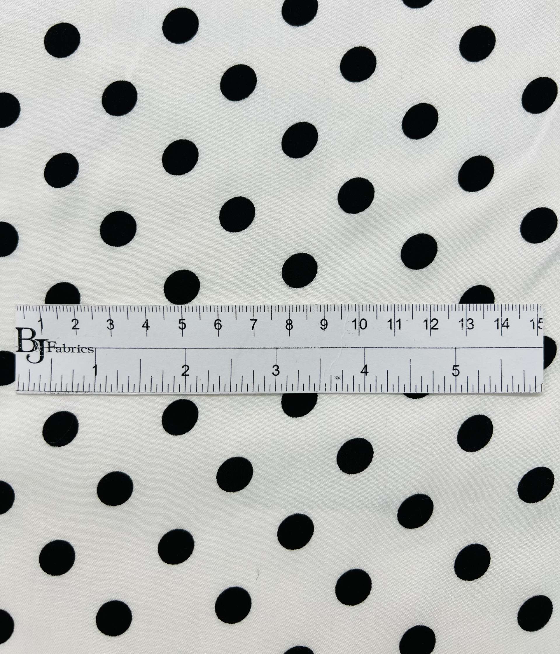 Printed Viscose Challis in Black & White 1/2" Dots