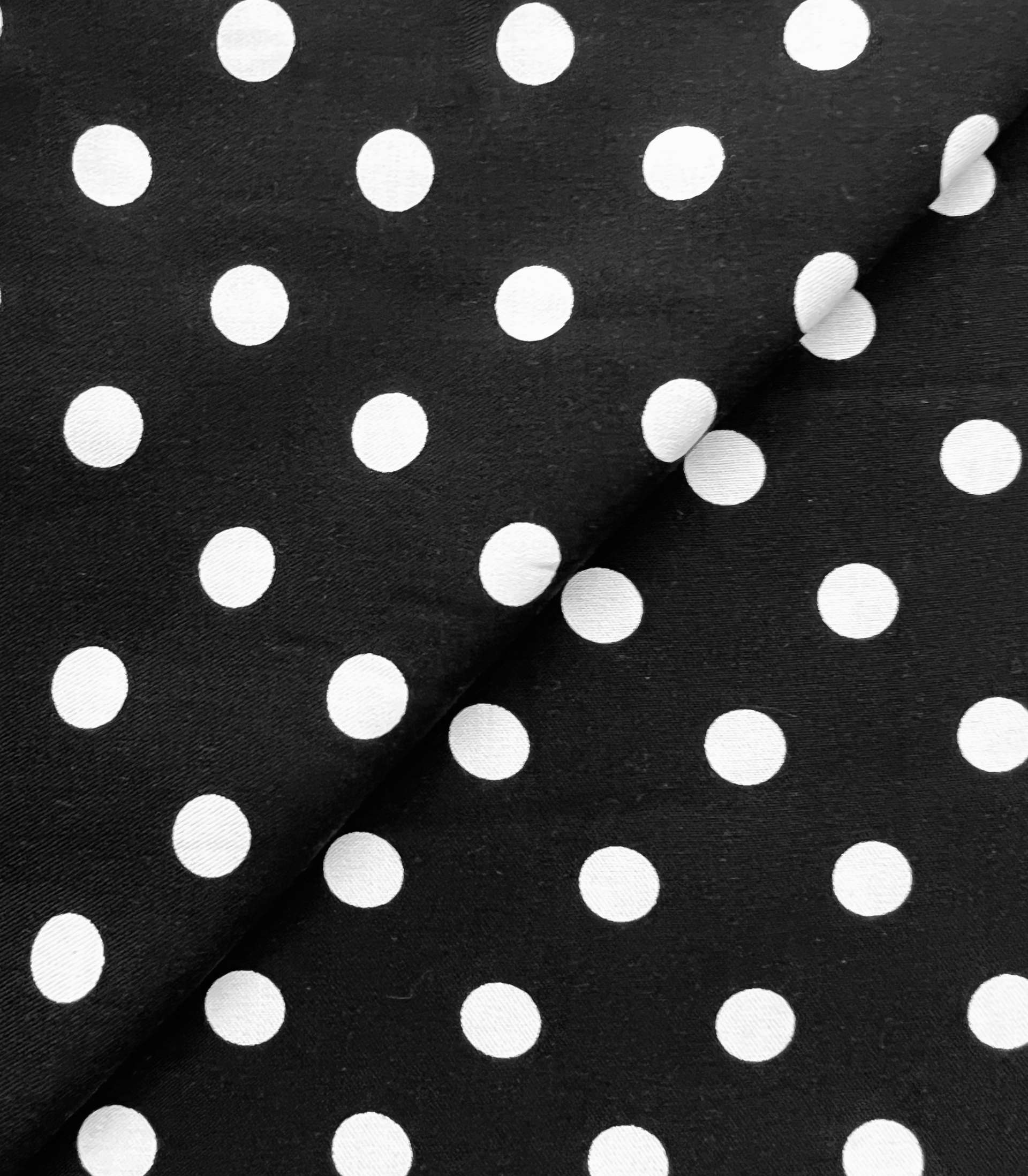 Printed Viscose Challis in Black & White 1/2" Dots
