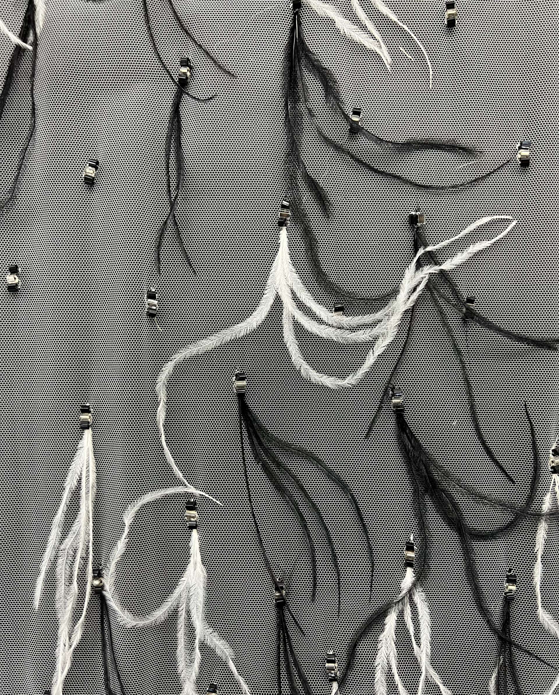  Hand Beaded Tulle With Feathers