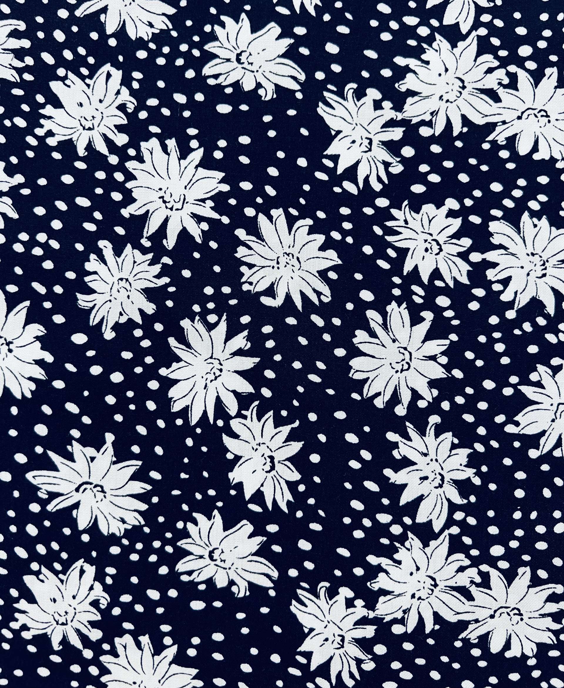 Printed Viscose Challis in Navy & White 