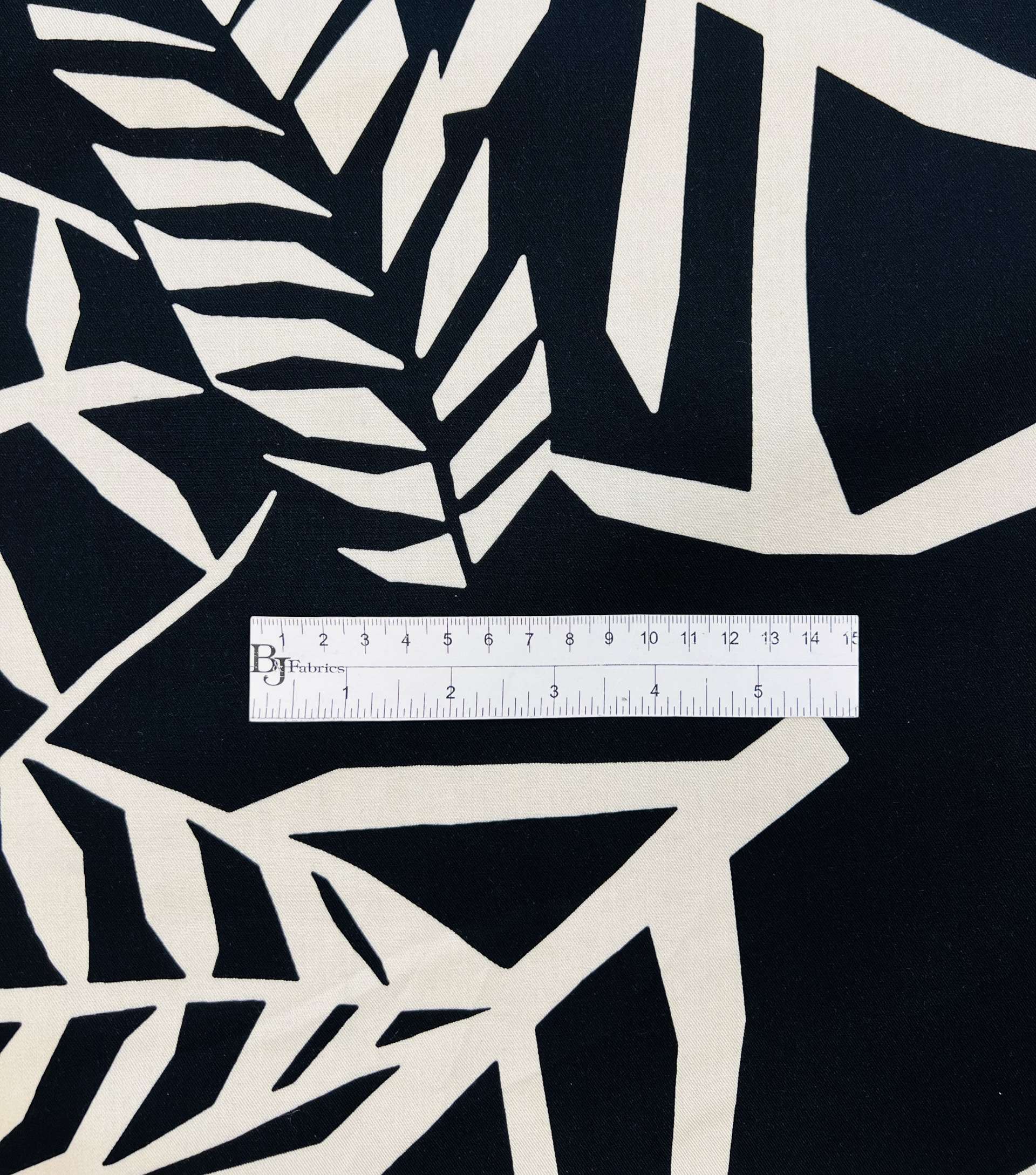 Printed Viscose Challis in Black & Ivory in Over Size Motif